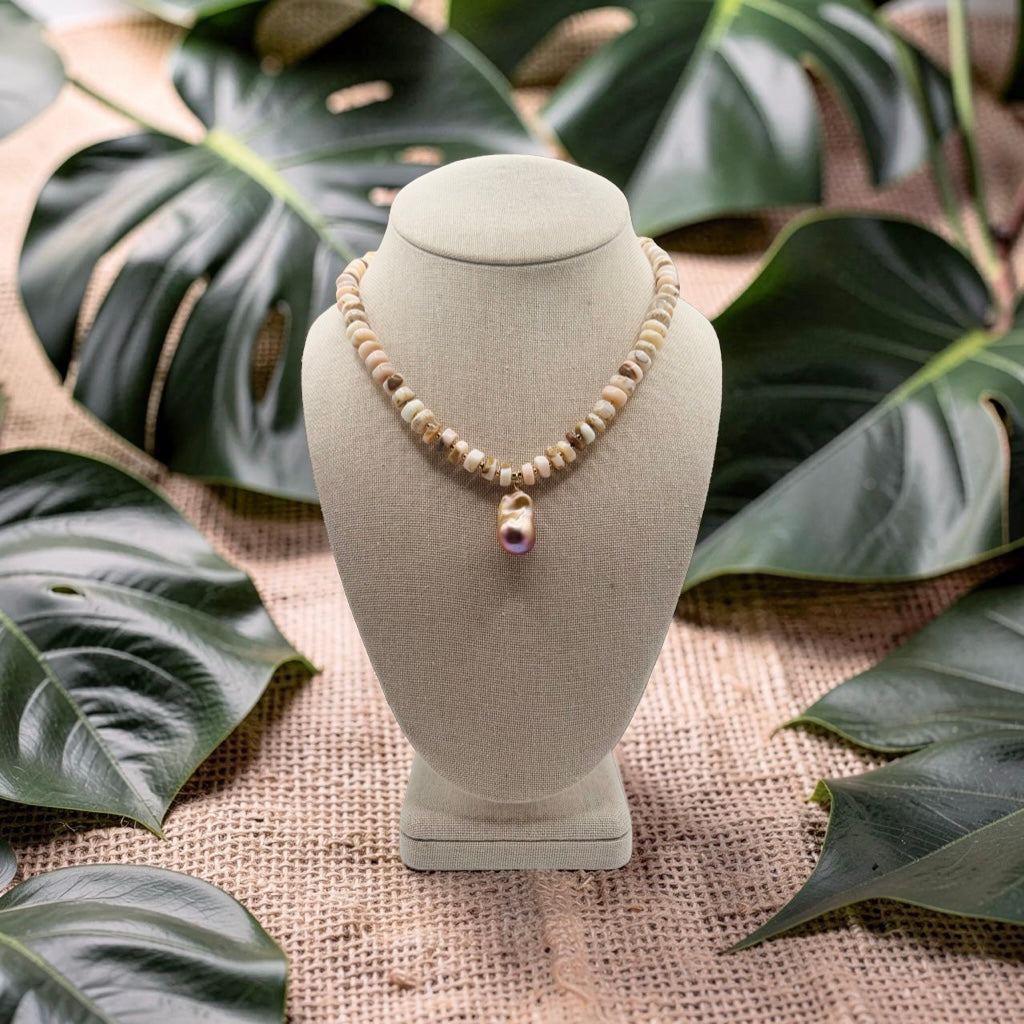 Fireball Pearl & Pink Opal Necklace