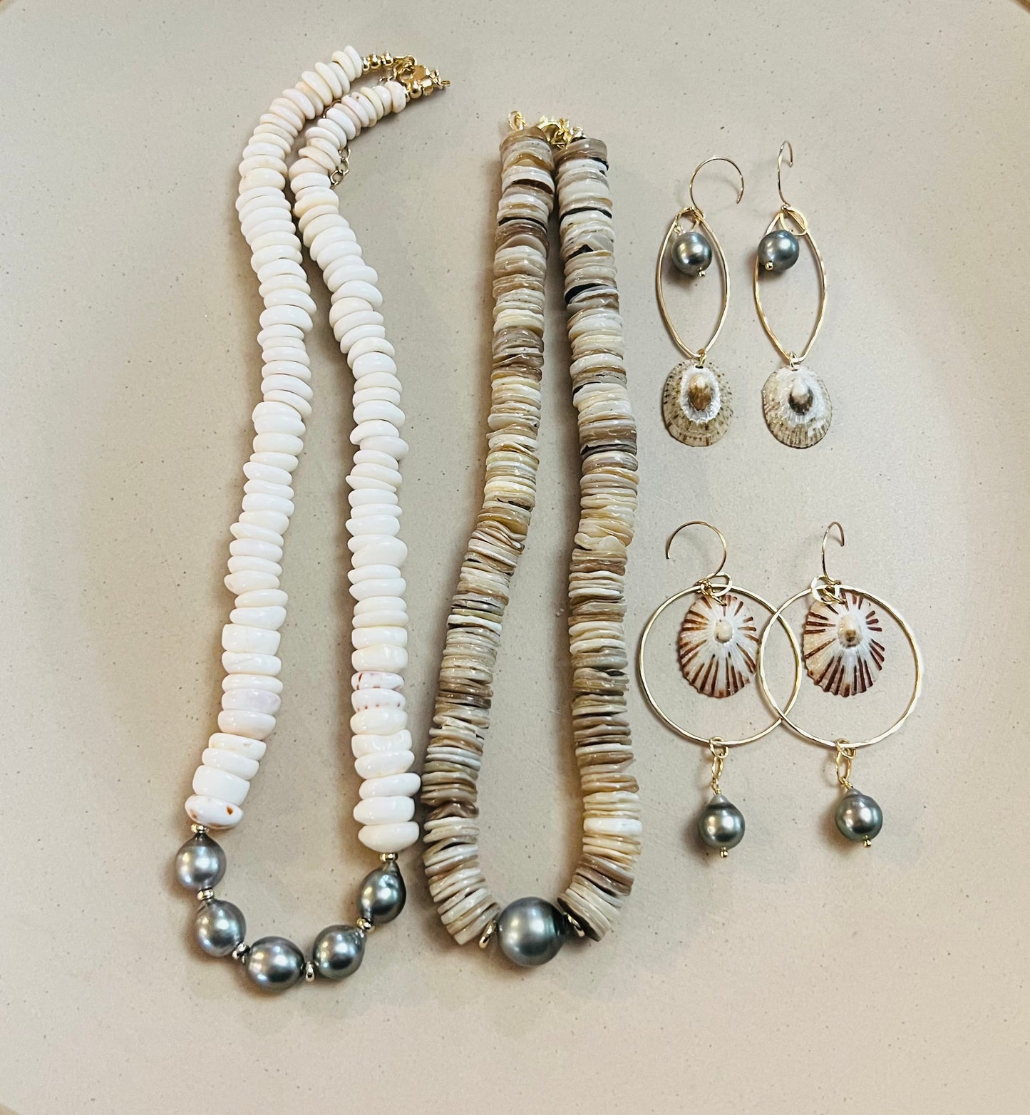 Tahitian & Opihi Hoop Earrings