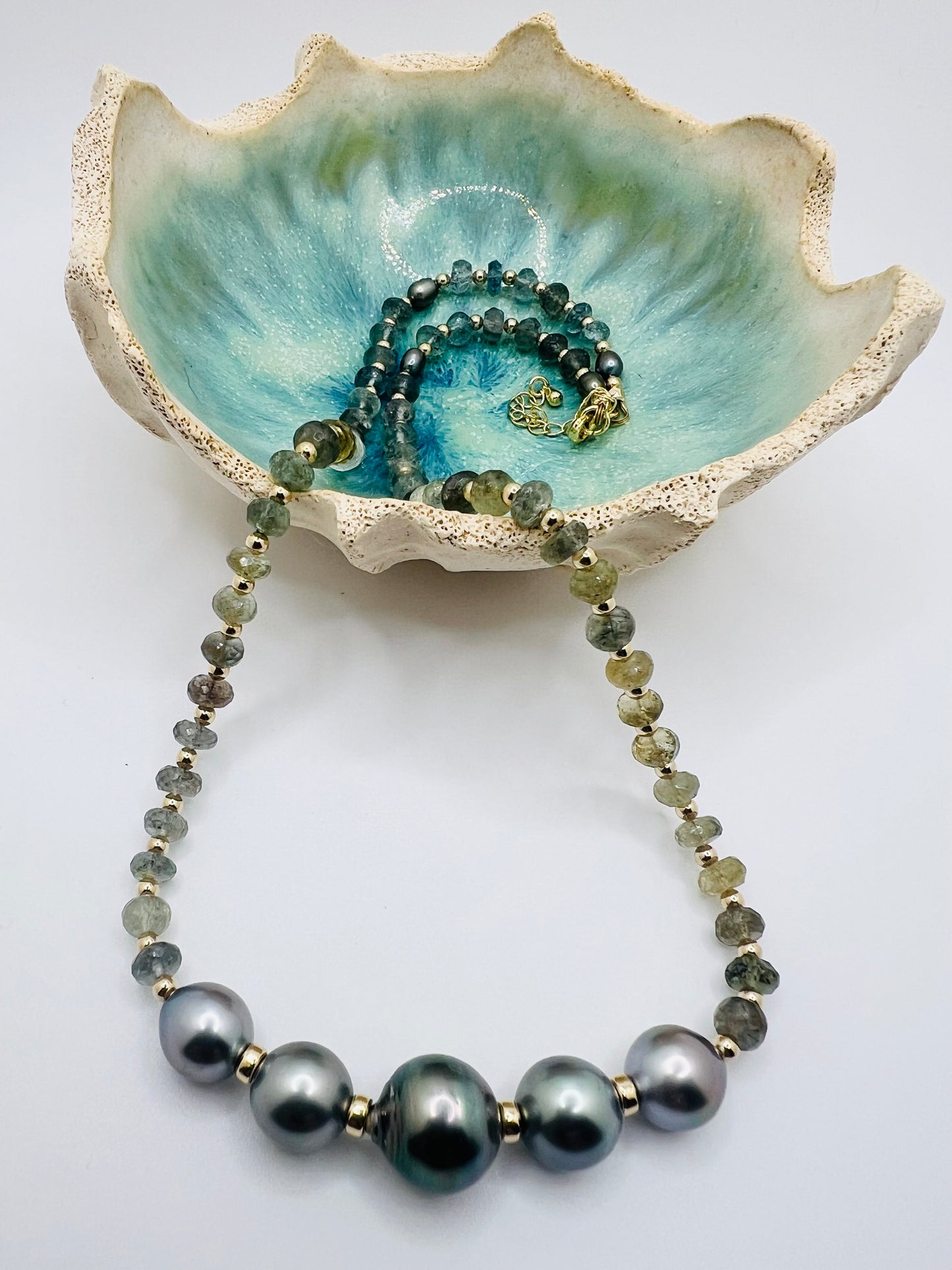 Tahitian Pearl & Moss Aquamarine Necklace