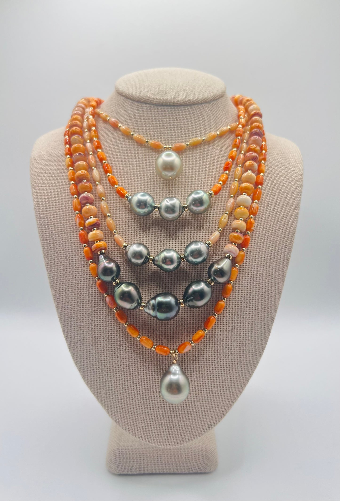 Tahitian & Coral Pendant Necklace