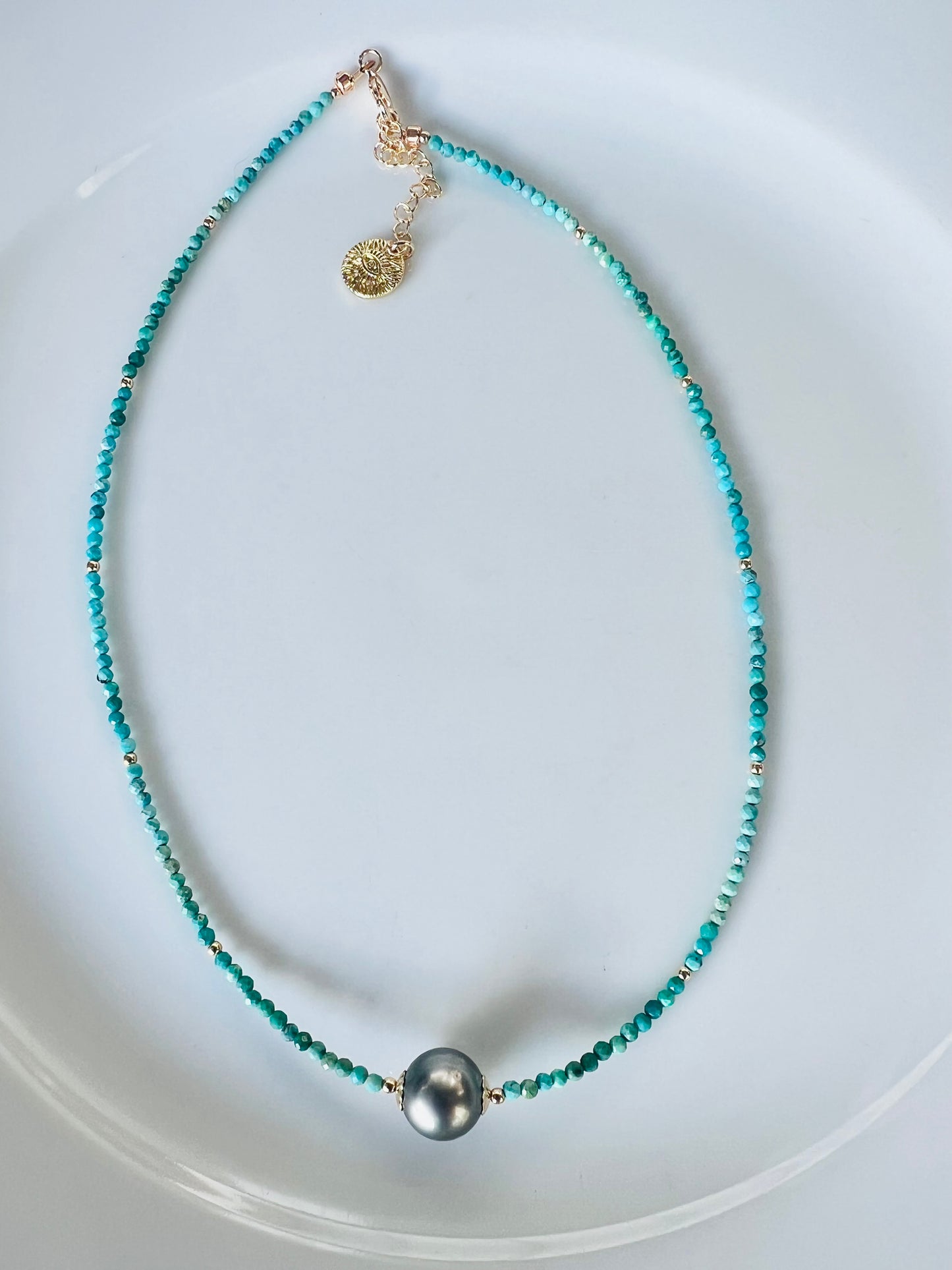 Tahitian & Turquoise Solitaire Necklace