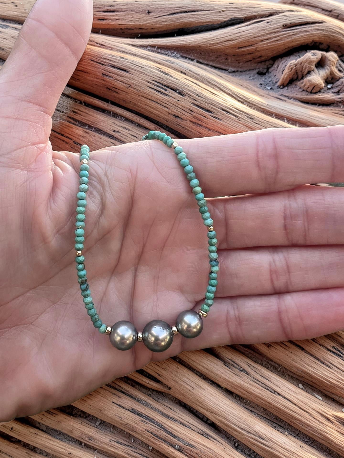 Turquoise & Silver Tahitians Necklace