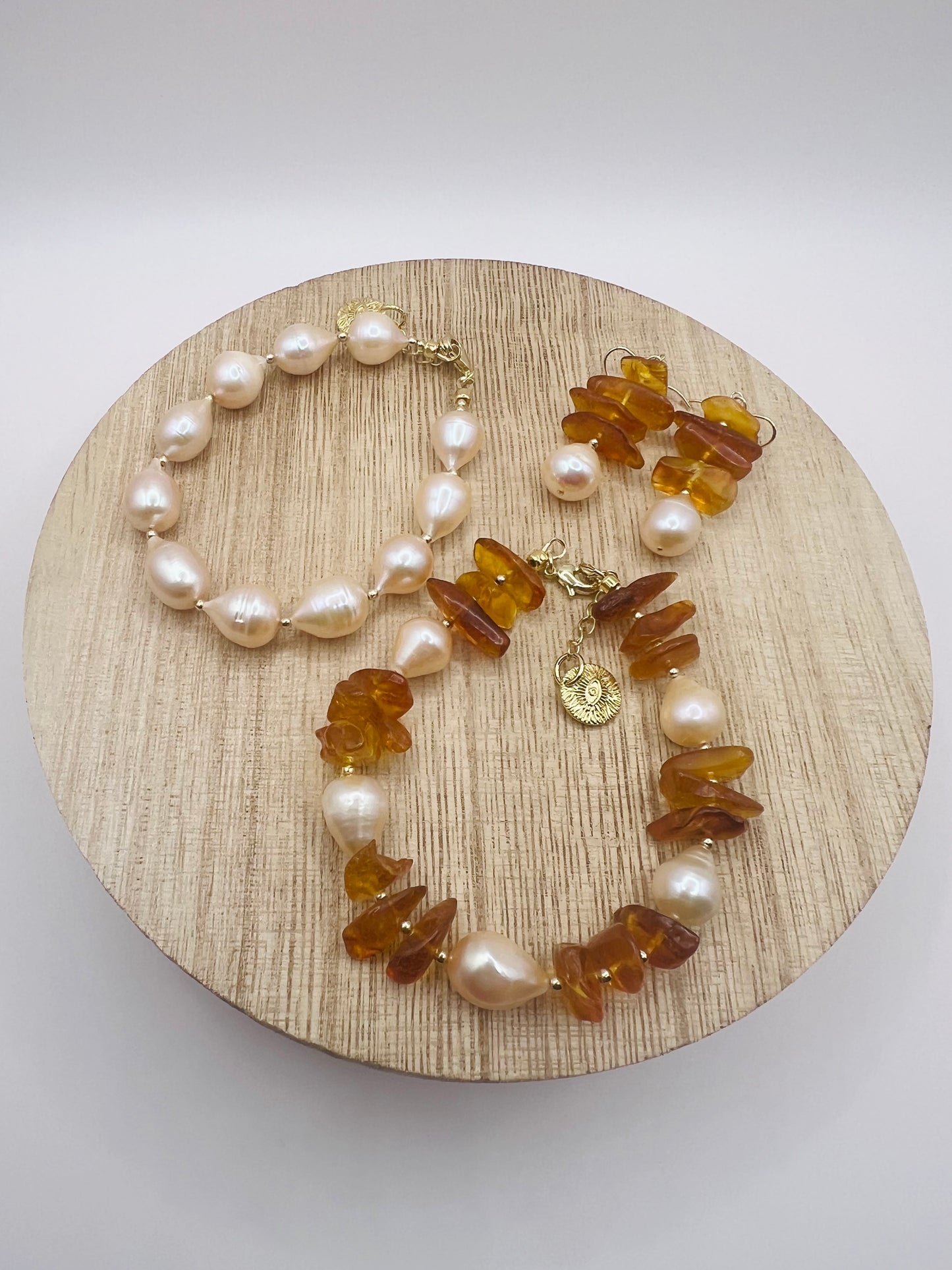 Autumn Pearl & Amber Earrings