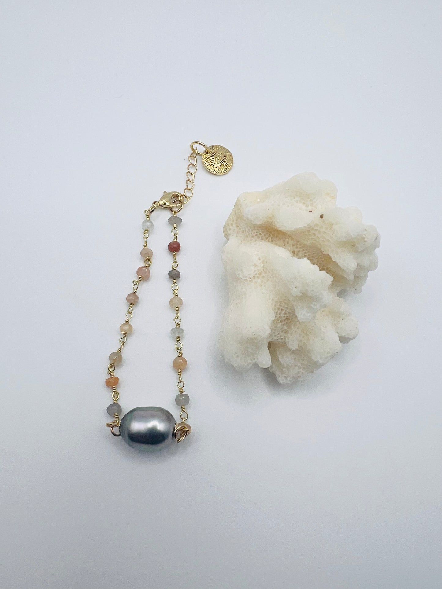 Tahitian & Moonstone Rosary Chain Bracelet