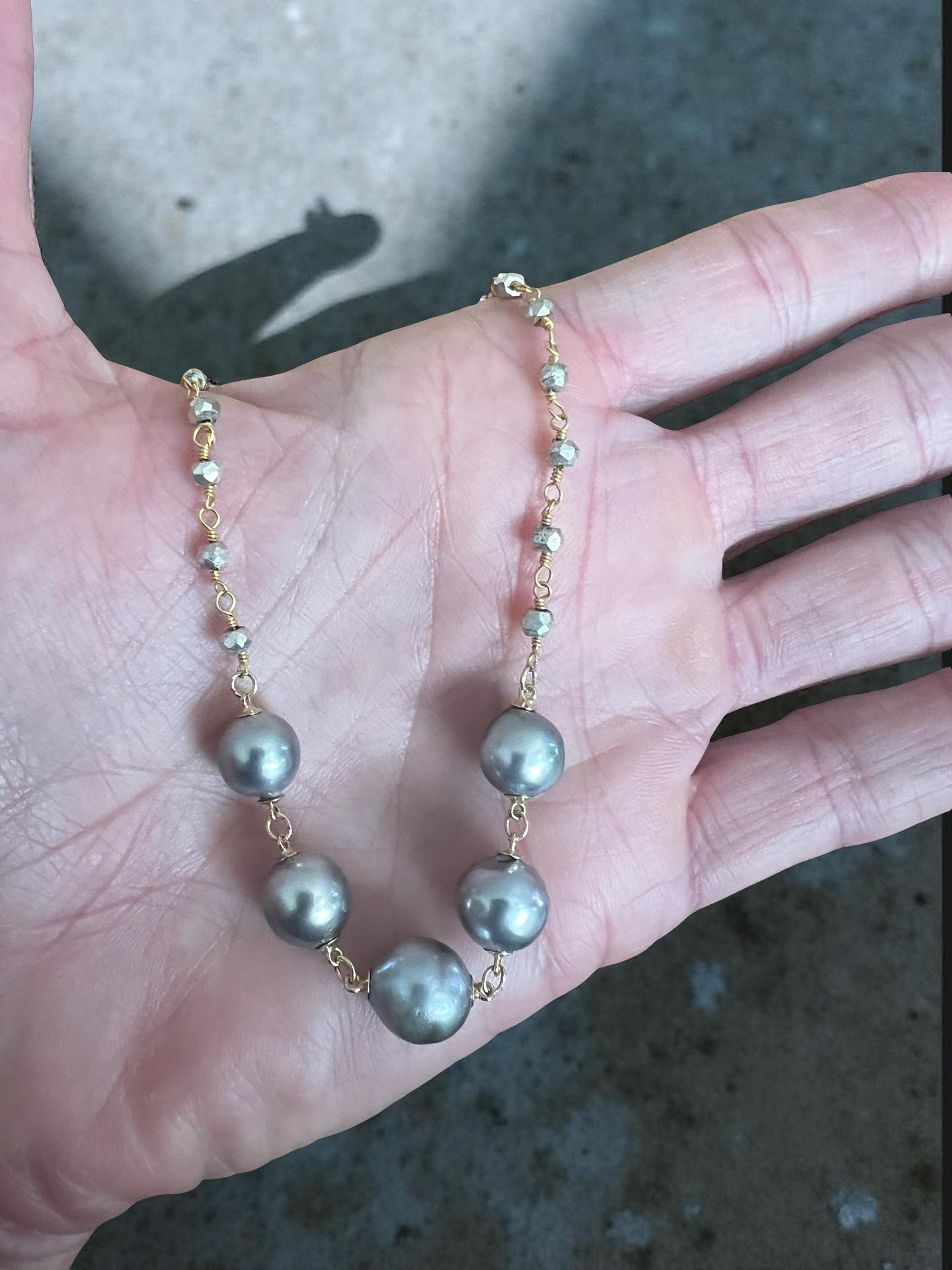 Tahitian & Pyrite Rosary Chain Necklace