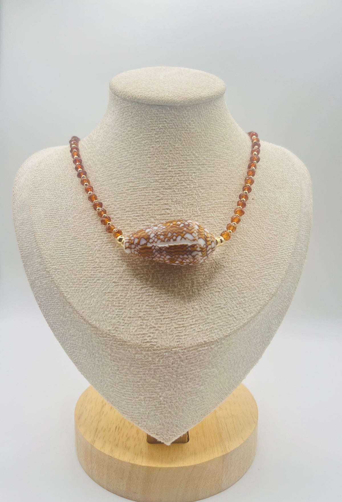 Textile Cone & Hessonite Garnet Necklace