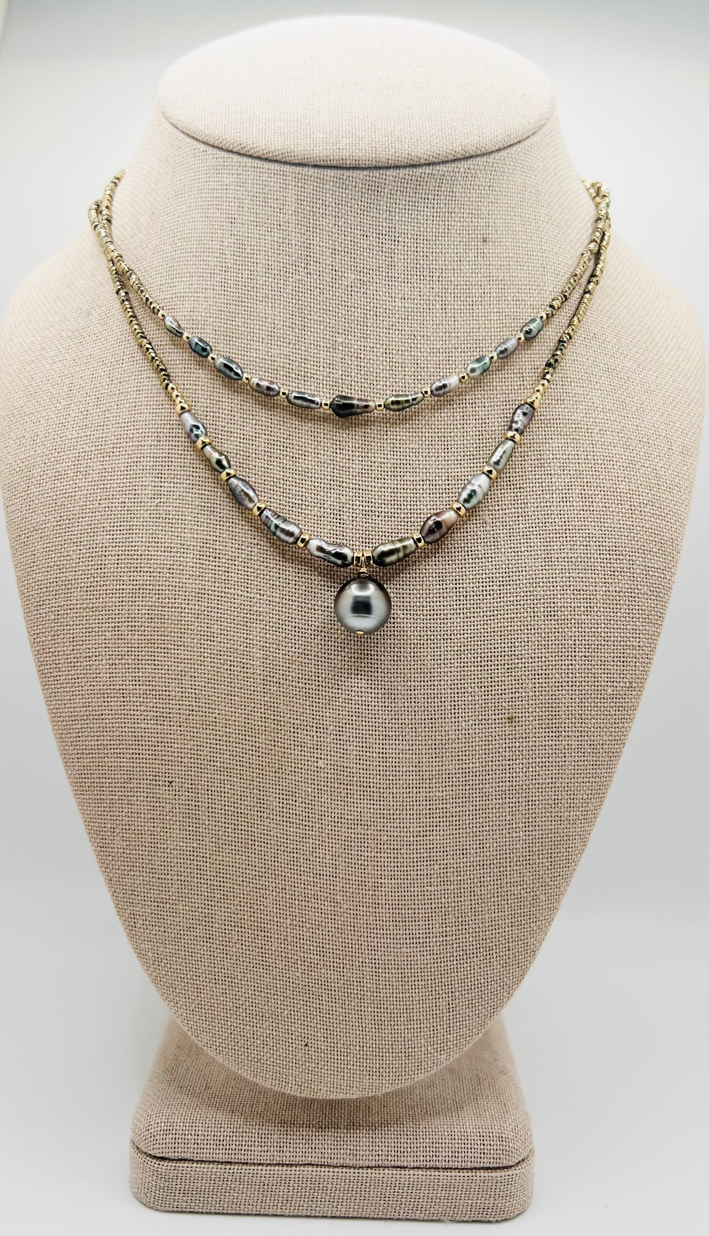 Tahitian Keshi & Hematite Necklace
