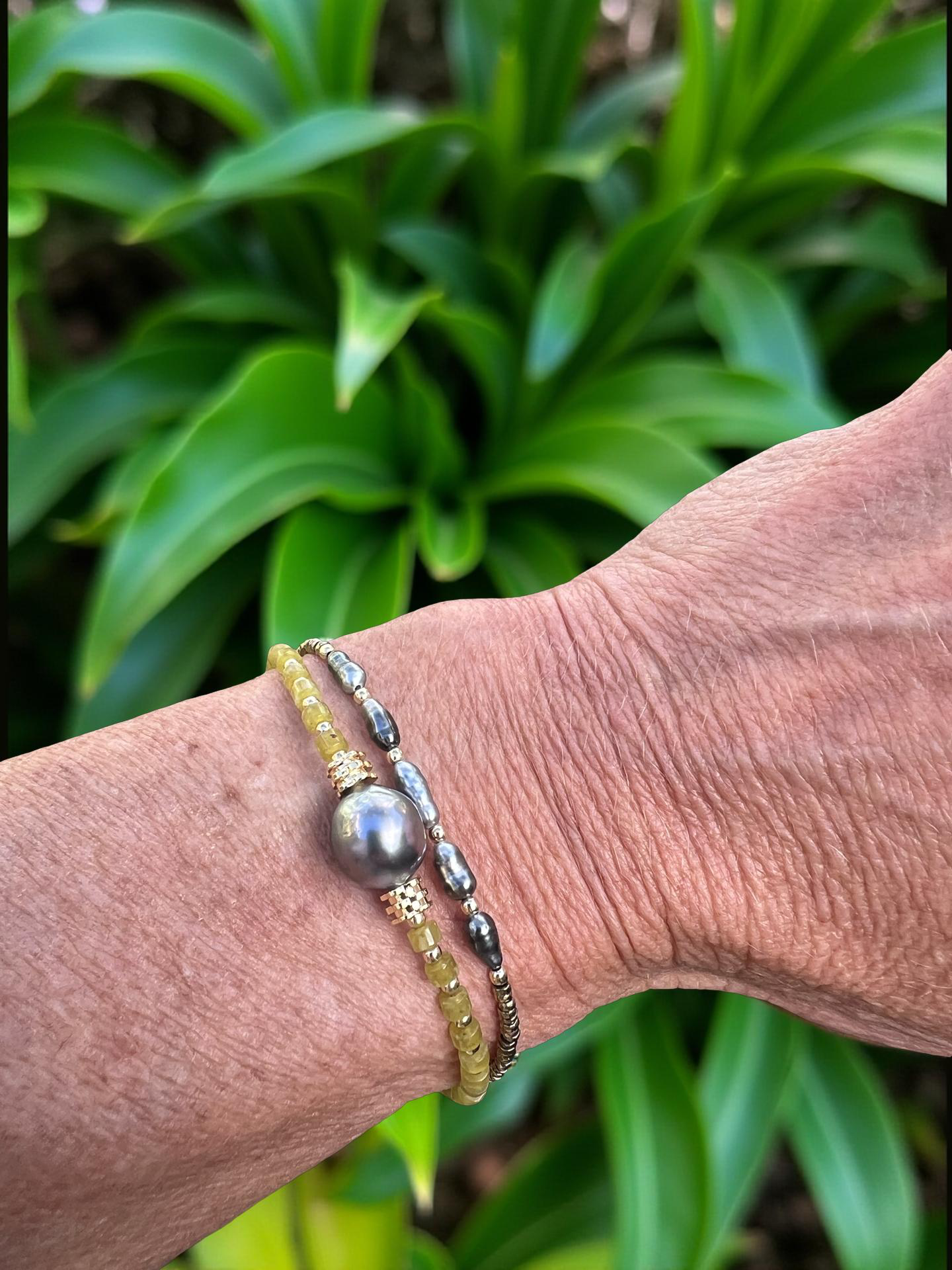 Olive Jade & Tahitian Bracelet