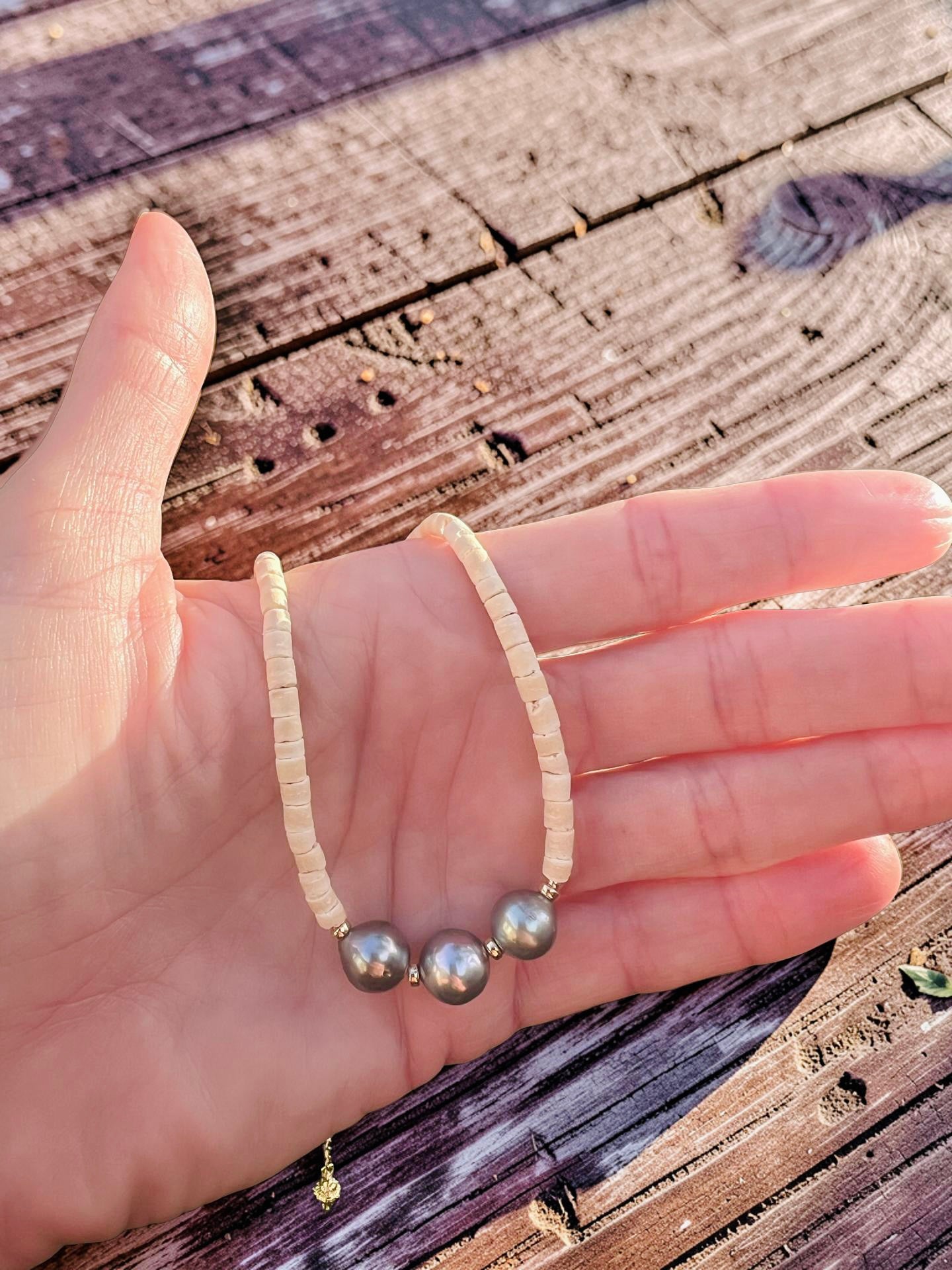 Tahitian Pearl & Coconut Wood Necklace