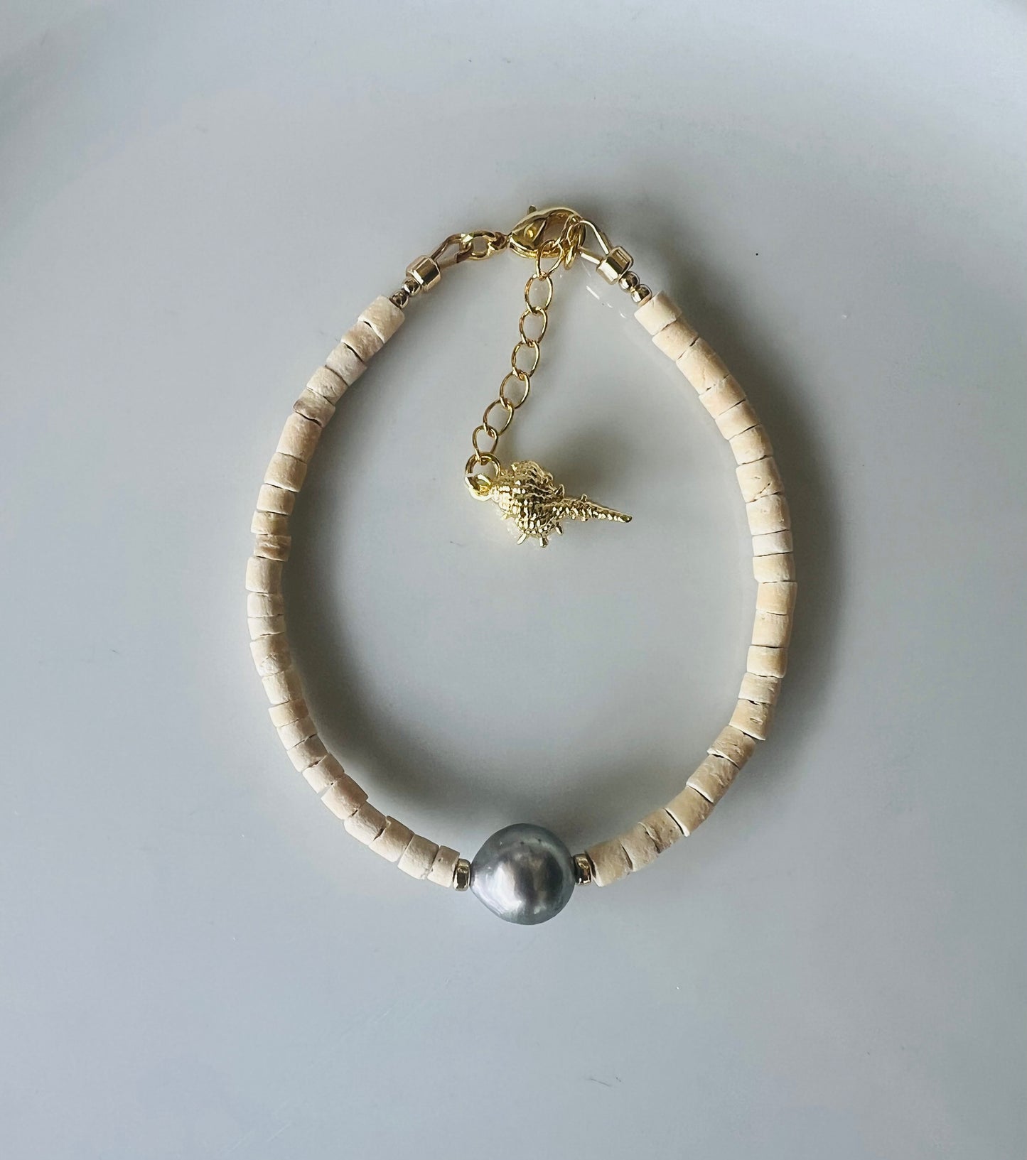 Tahitian Pearl & Coconut Wood Bracelet