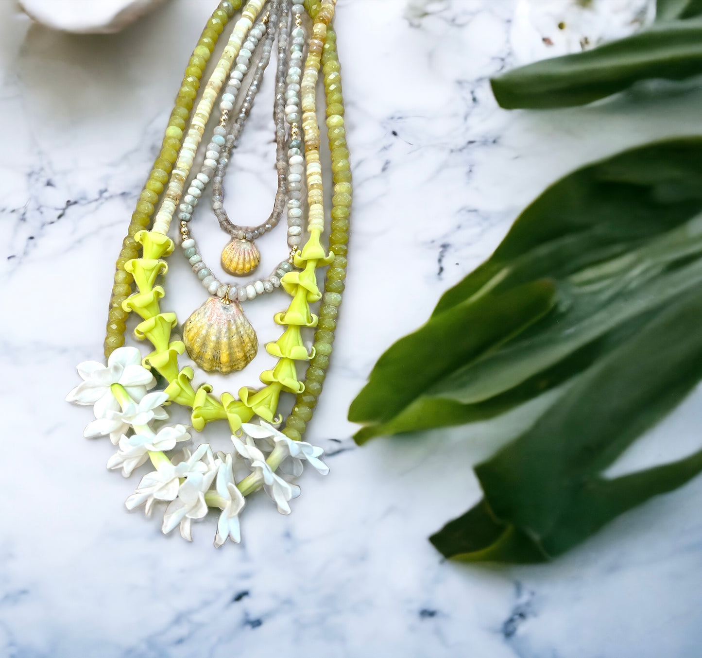 Peruvian Opal Puakenikeni Necklace
