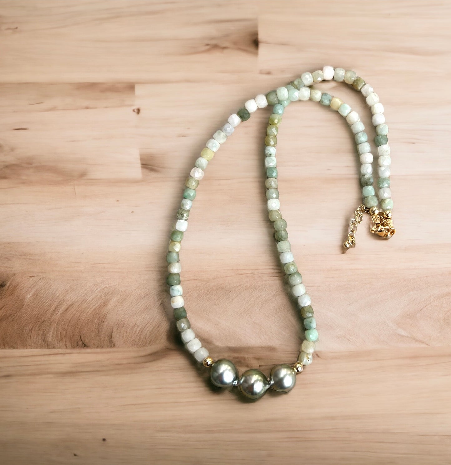 Burma Jade Tahitian Pearl Necklace