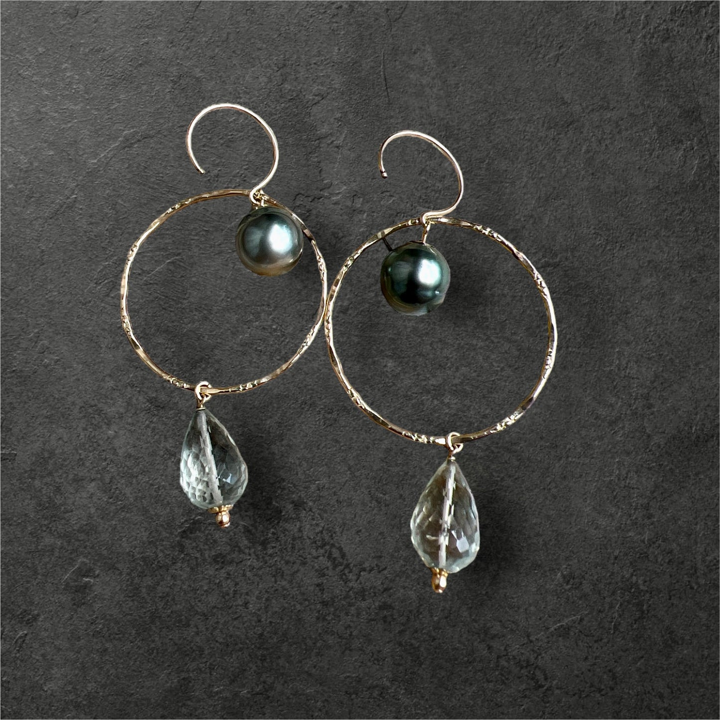 Tahitian Pearl Quartz Hoops