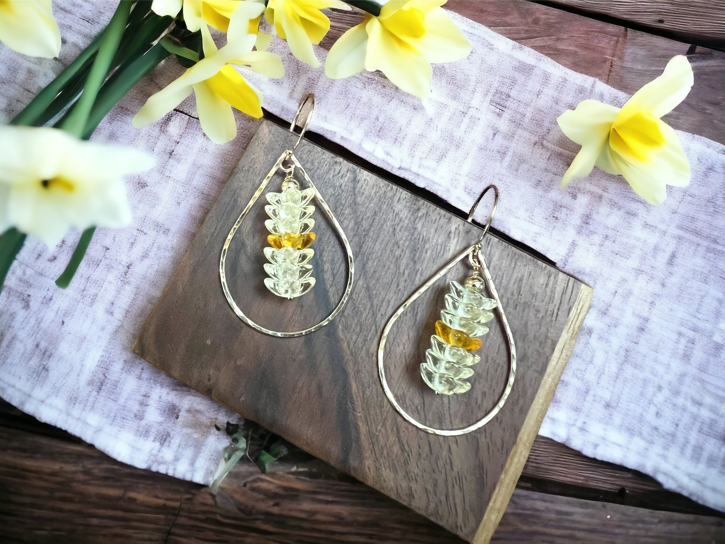 Daffodil Teardrop Hoops Earrings