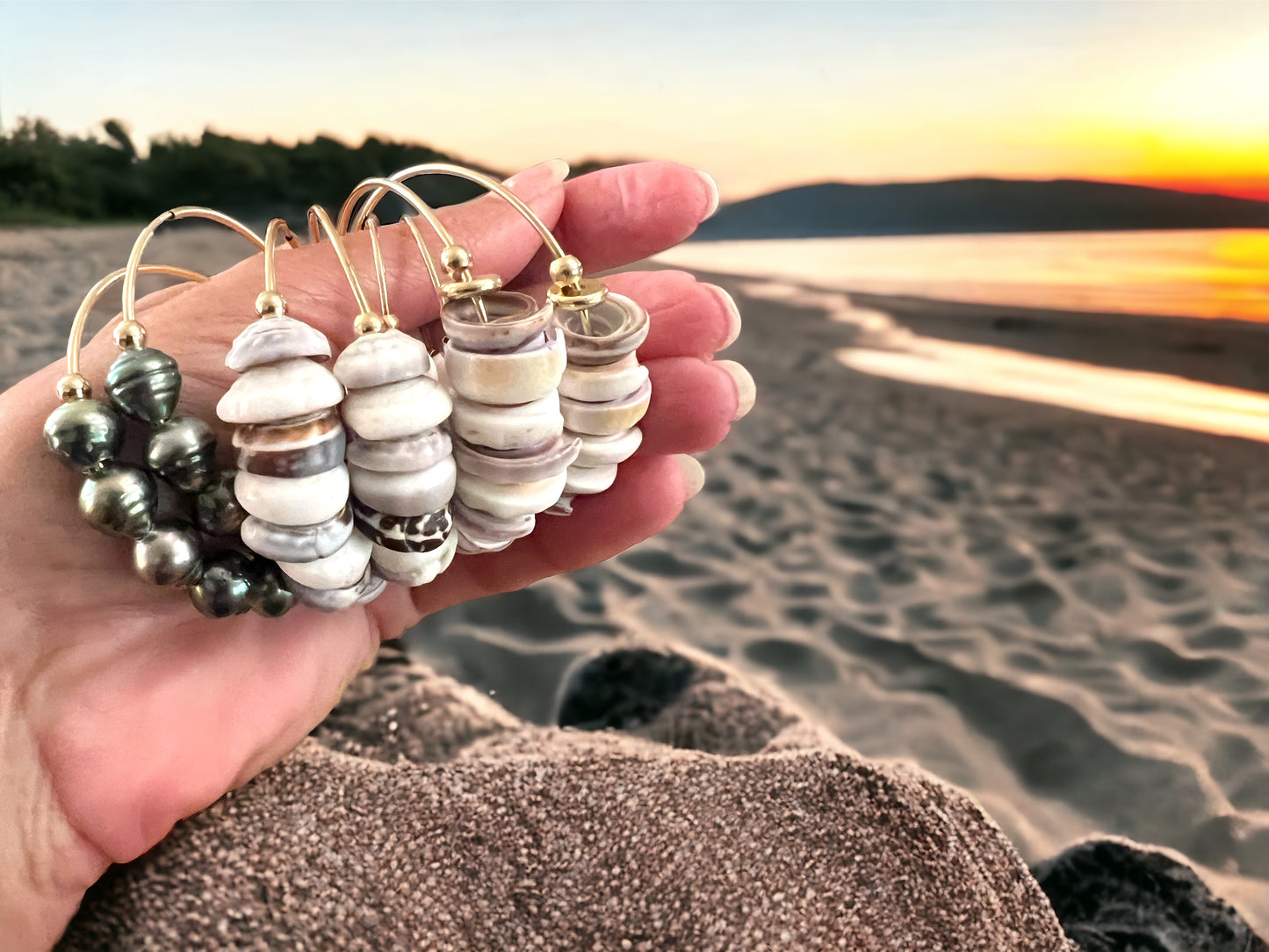 Large Puka Shell Hoops - Dark