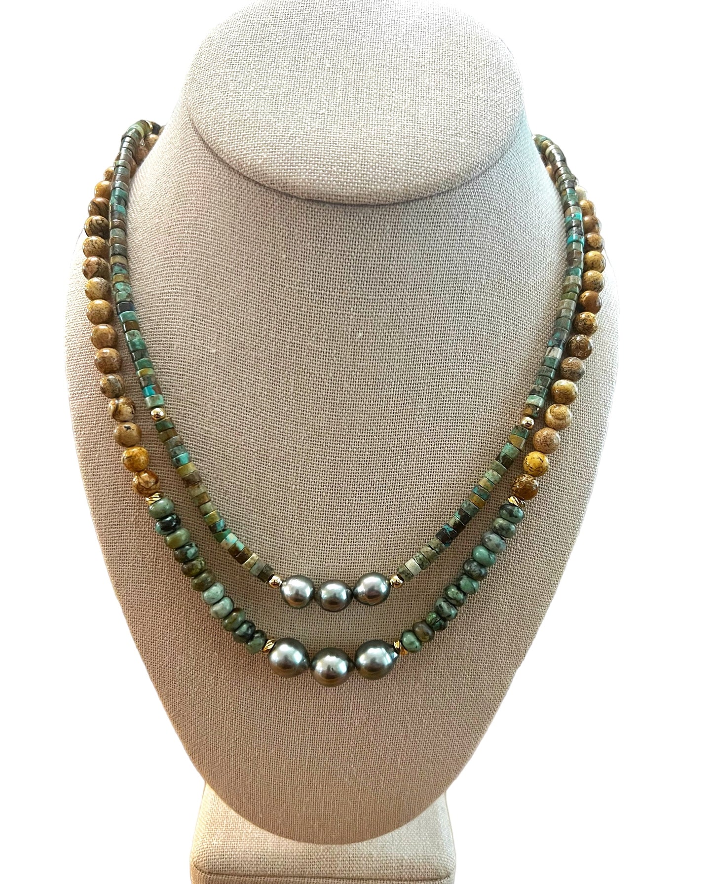 Tahitian Pearl Turquoise & Picture Jasper Necklace