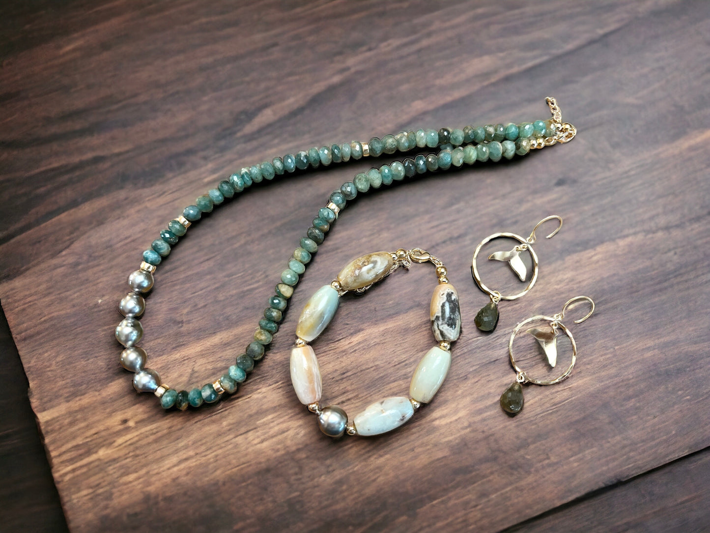 Tahitian Pearl Flower Amazonite Bracelet