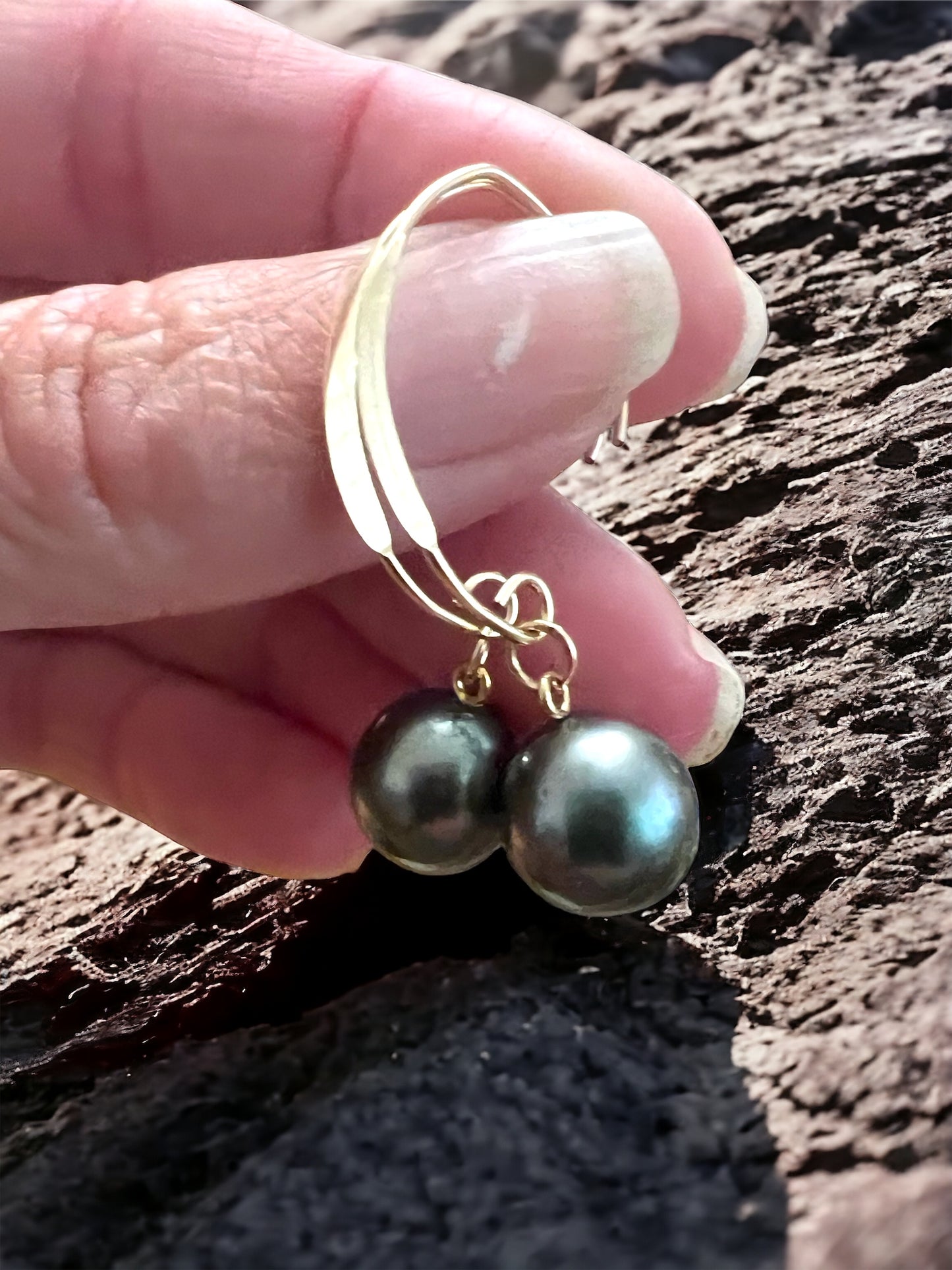 Tahitian Pearl Flattened Hoop Earrings