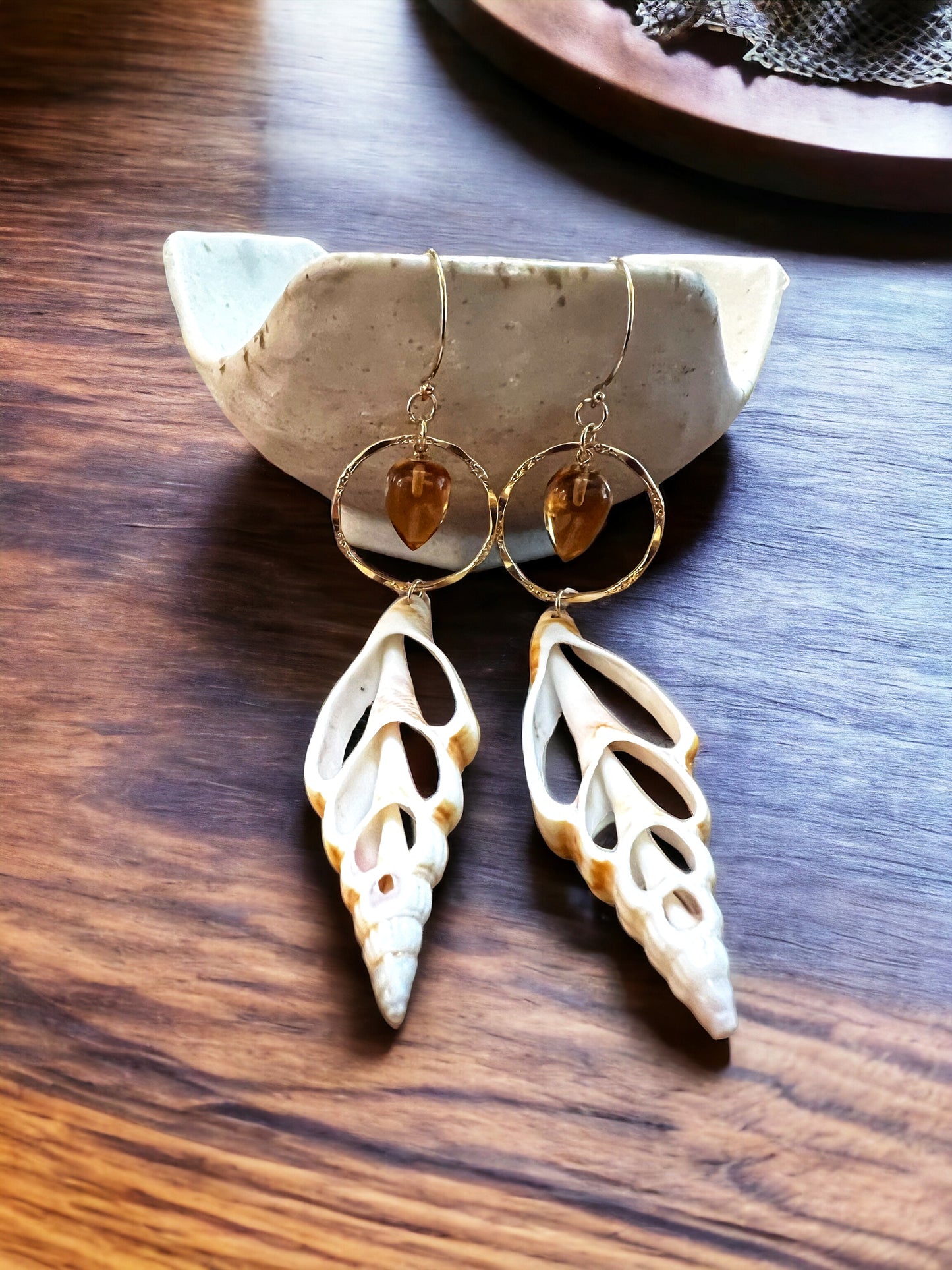 Strombus Shell & Citrine Hoop Earrings