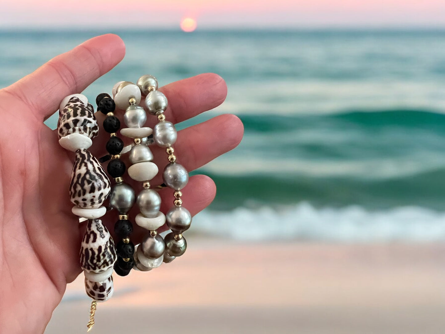 Silver Tahitian Puka Shell Bracelet