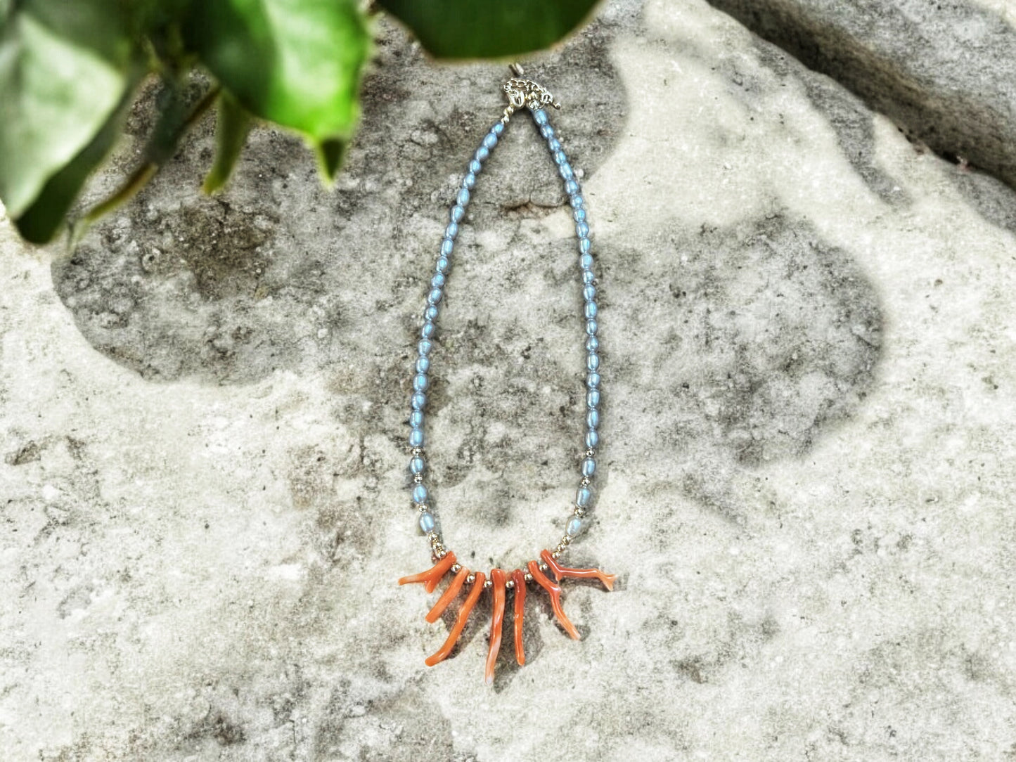 Freshwater Pearl & Coral Choker Necklace