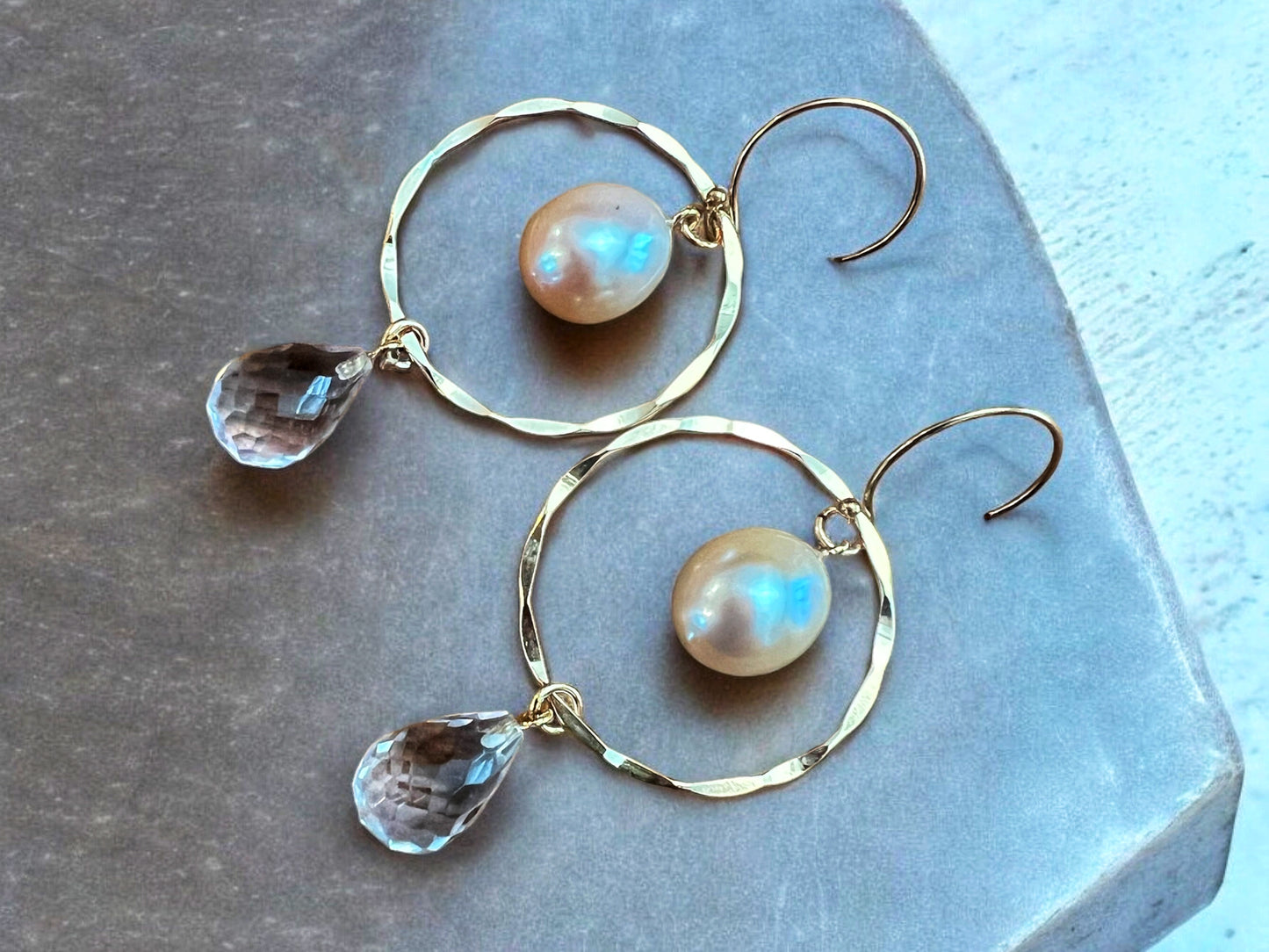 Teardrop Pearl & Amethyst Hoops