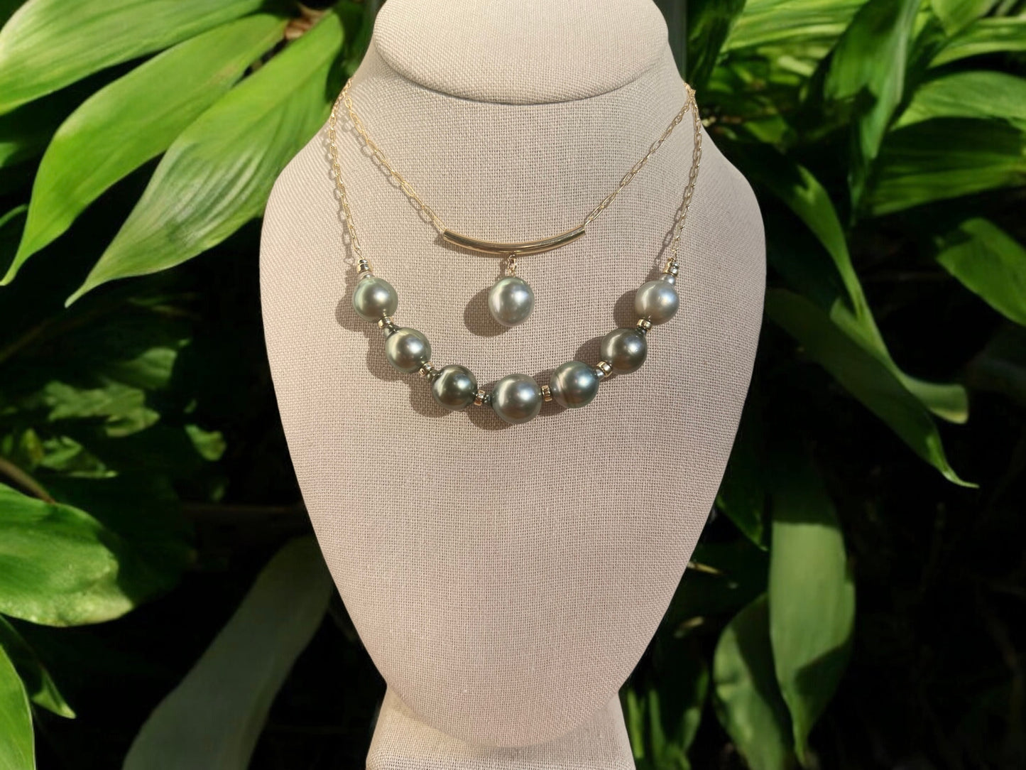 Bombucha Tahitian Pearl Paperclip Bar Necklace
