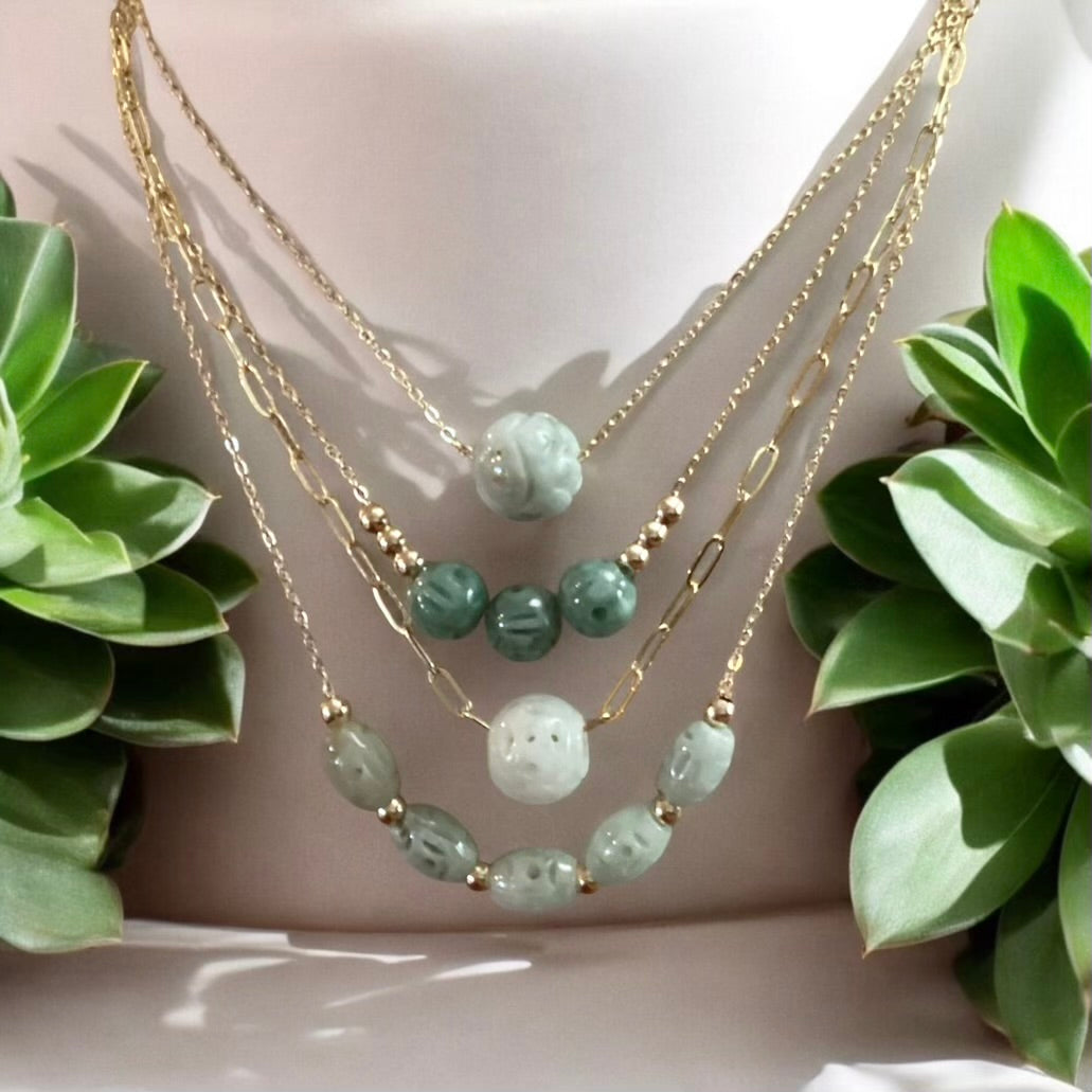 Carved Jade Paperclip Necklace