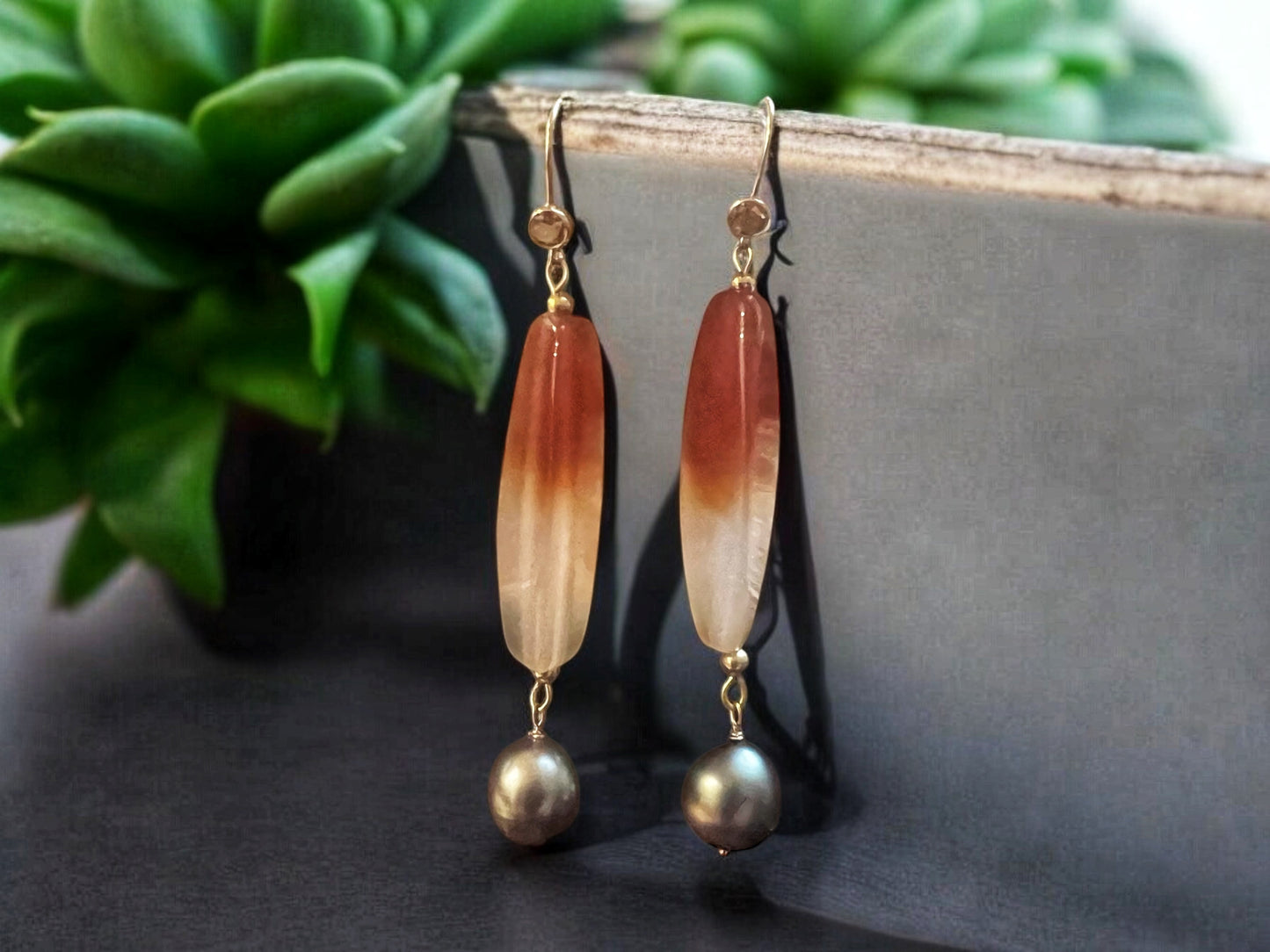 Carnelian, Tahitian, & Citrine Earrings