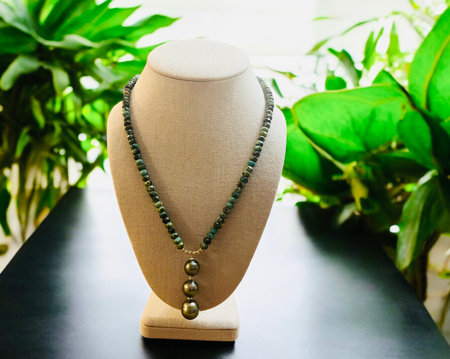 Turquoise & Triple Tahitian Necklace