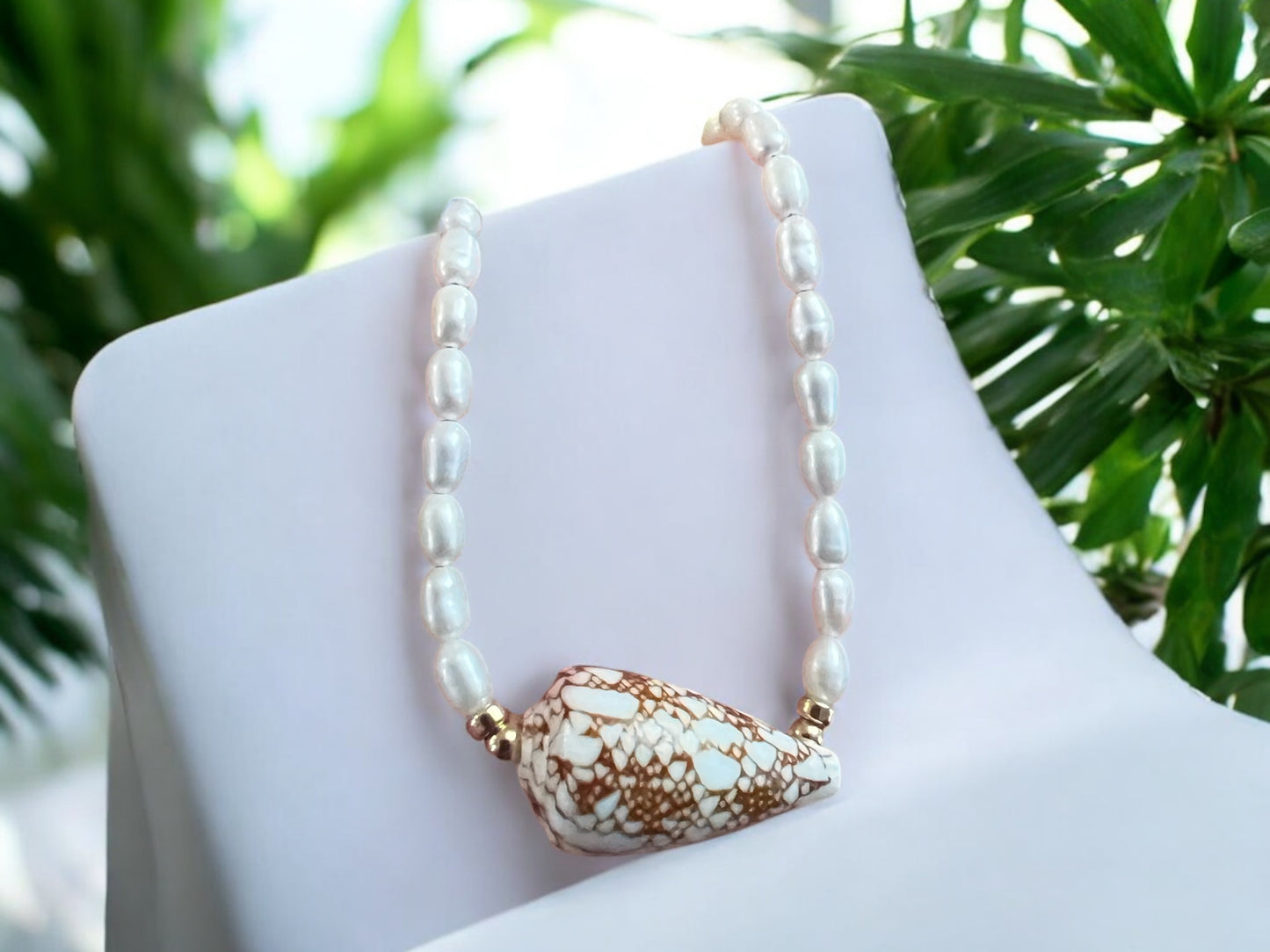 Penniform Cone Shell & Pearl Necklace
