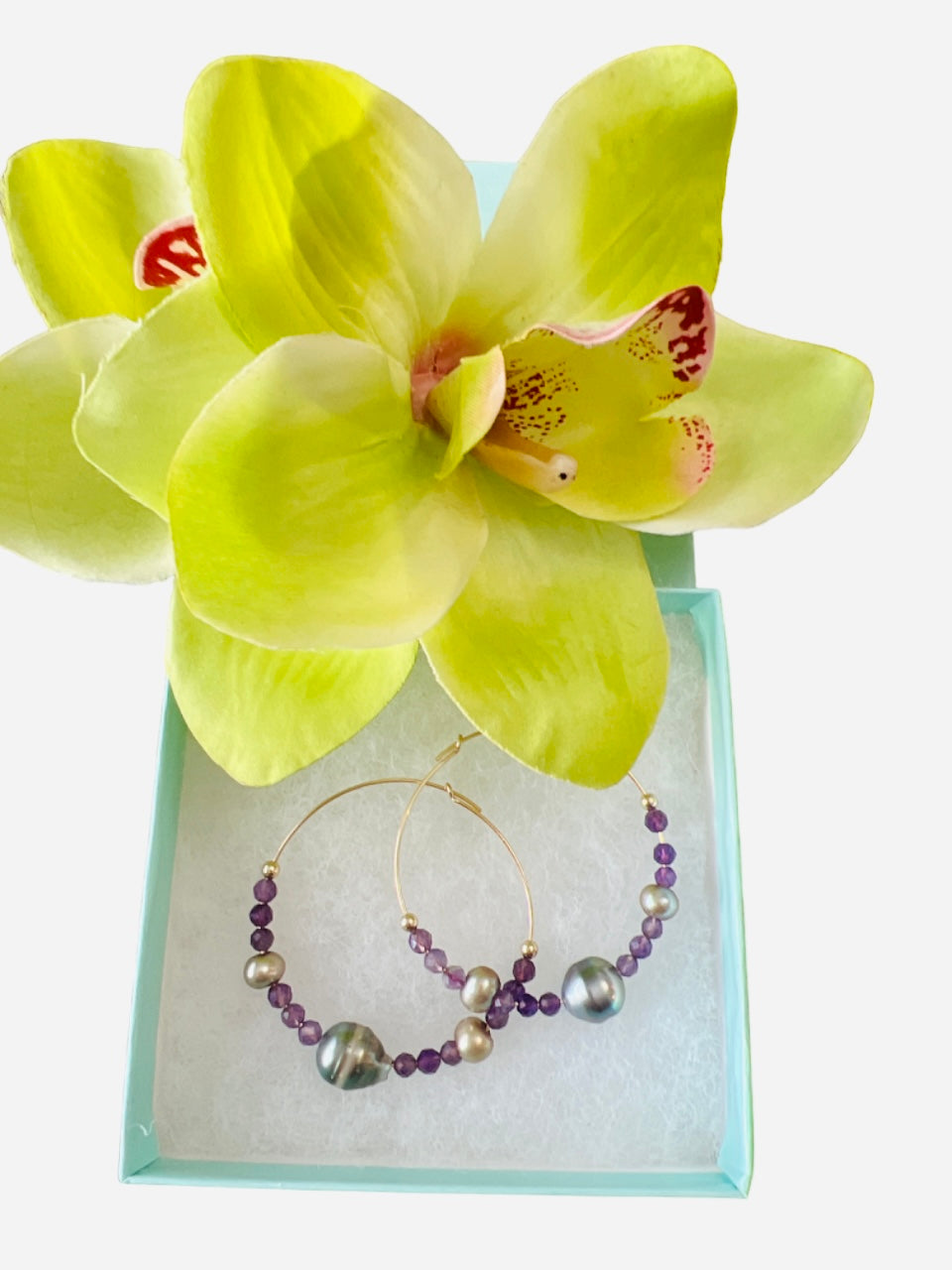 Triple Amethyst Hoops