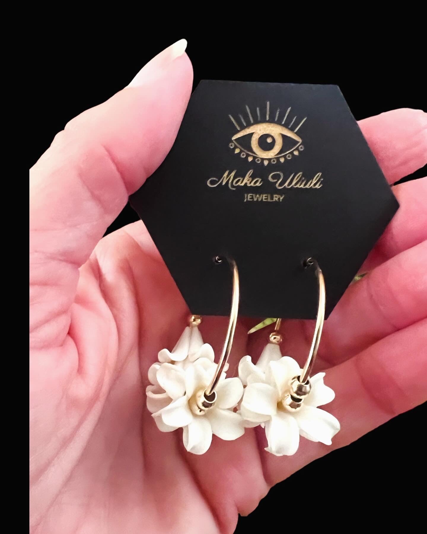 White Petite Flower Small Hoops