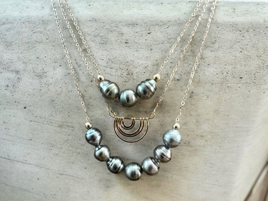 Seven Tahitian Floating Chain Necklace