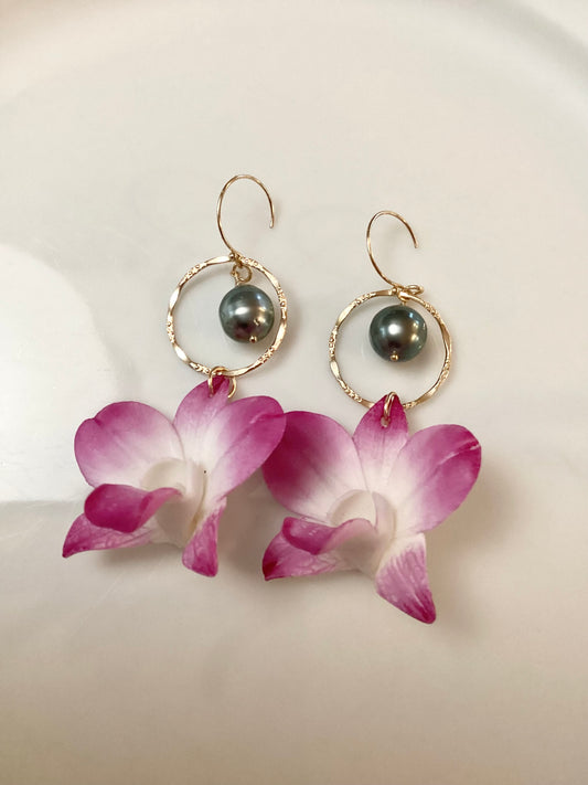Orchid & Tahitian Hoop Earrings