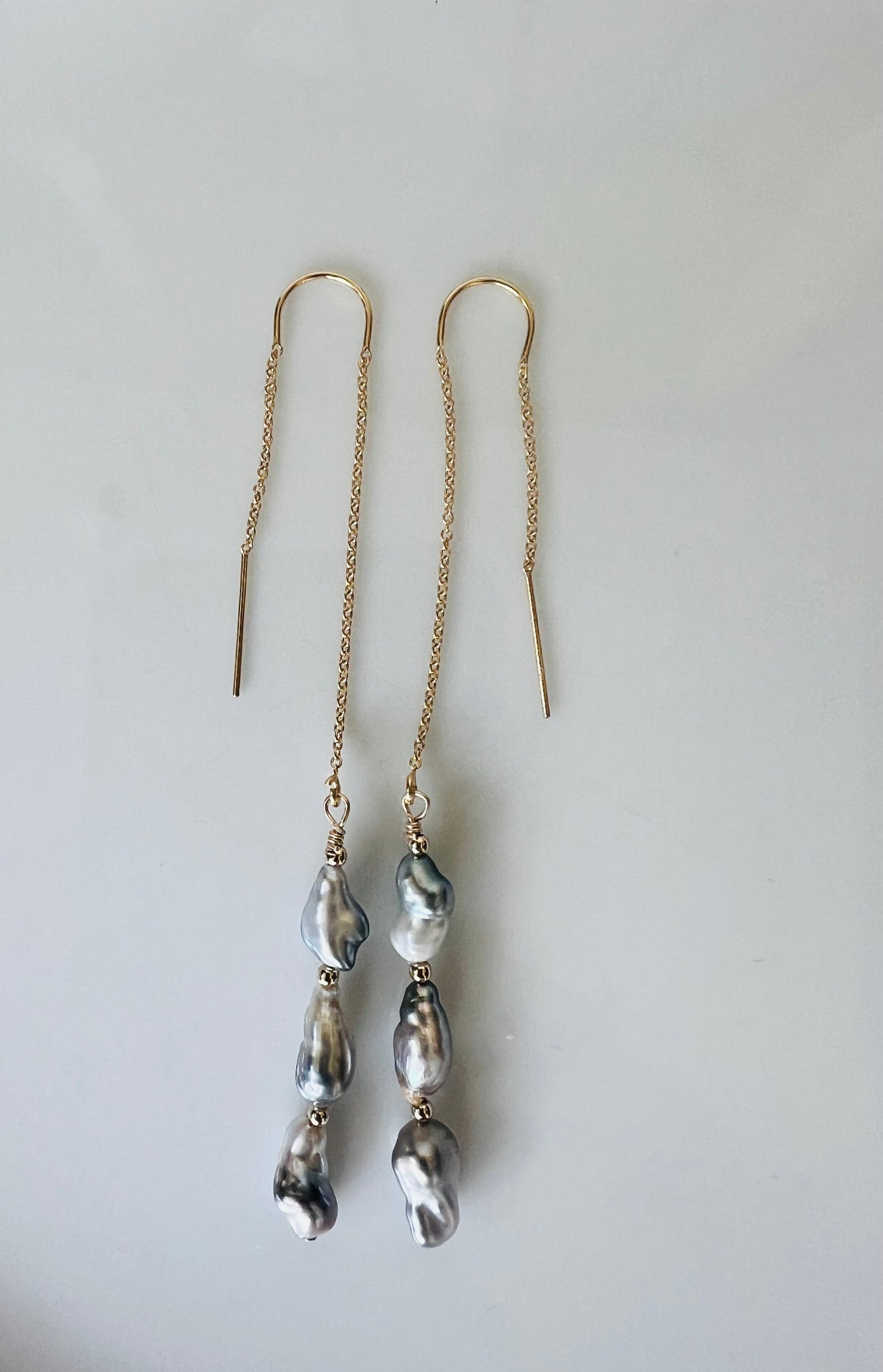 Silver Keshi Threader Earrings