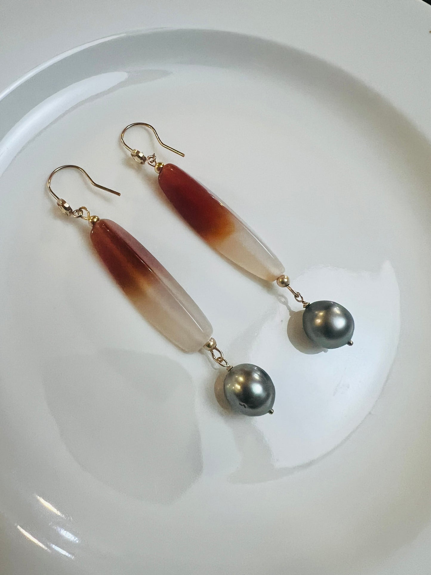 Carnelian, Tahitian, & Citrine Earrings
