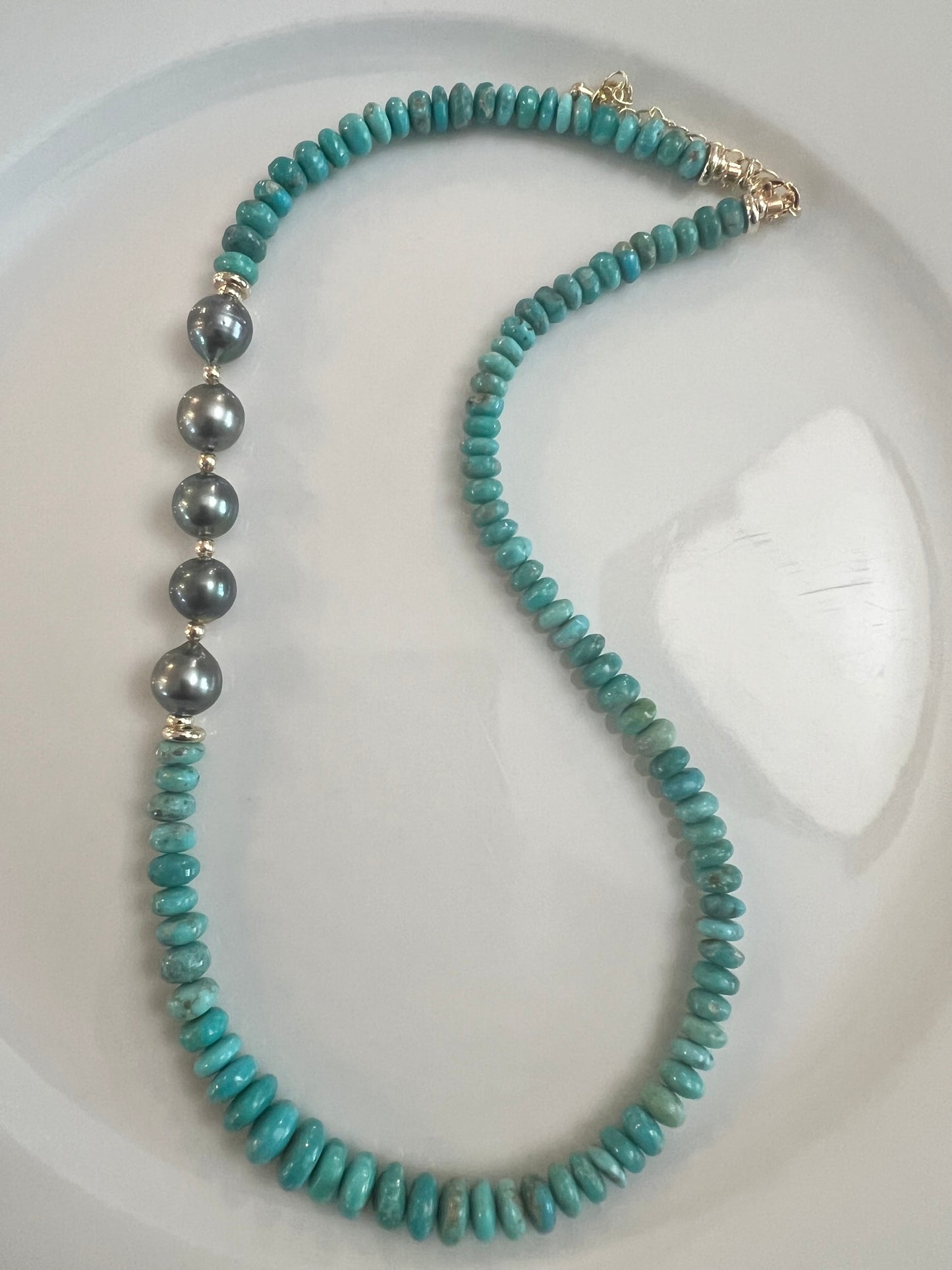 Asymmetrical Turquoise & Tahitian Necklace