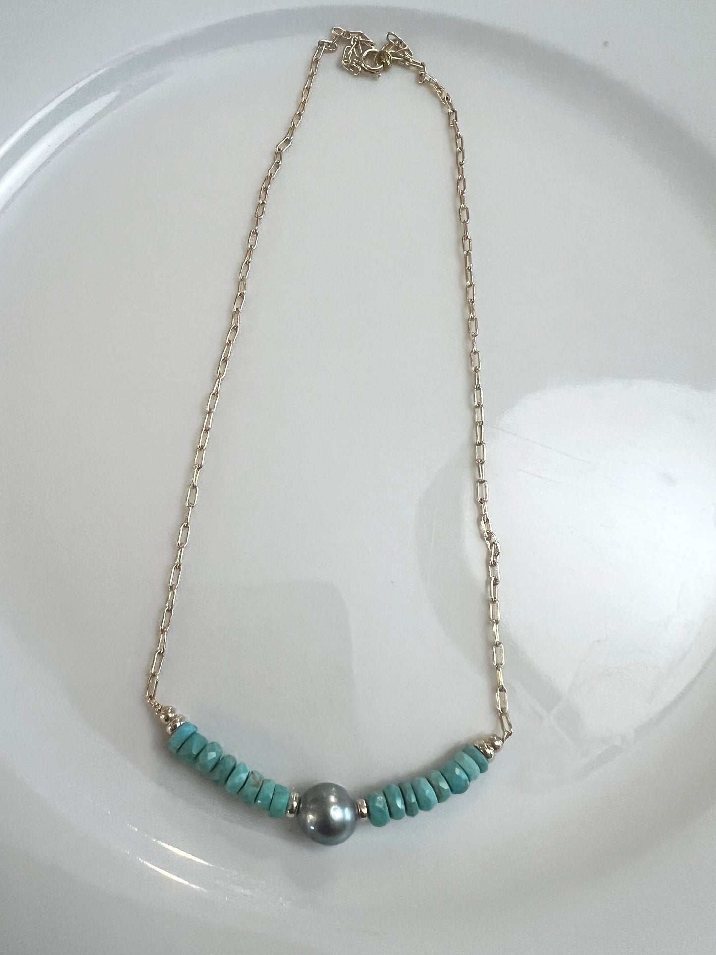 Turquoise & Tahitian Chain Necklace
