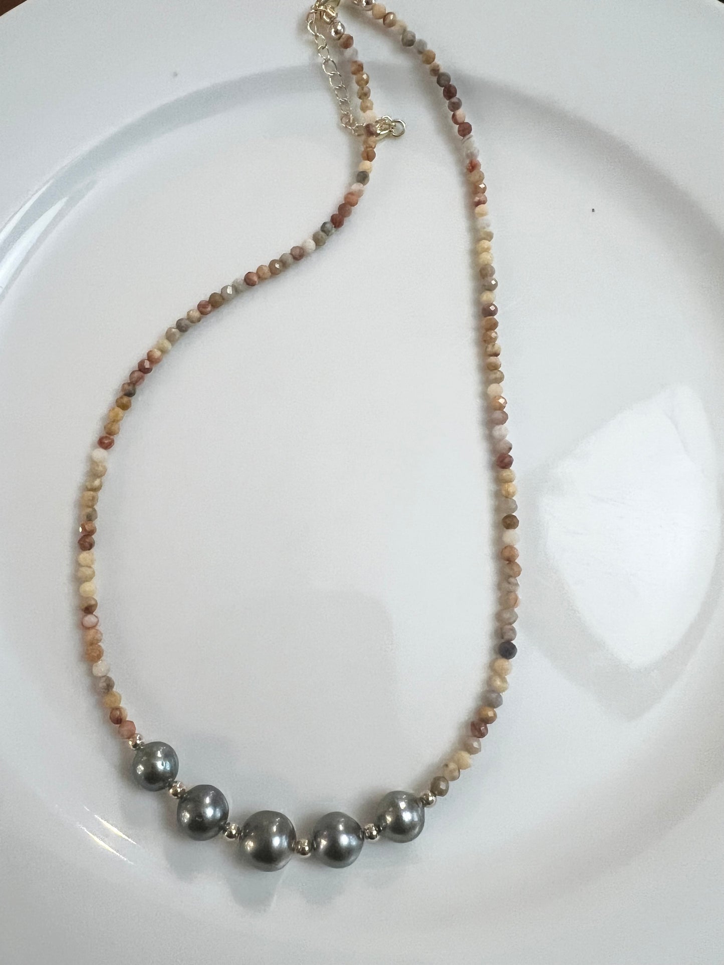 Fire Agate & Tahitian Goddess Necklace