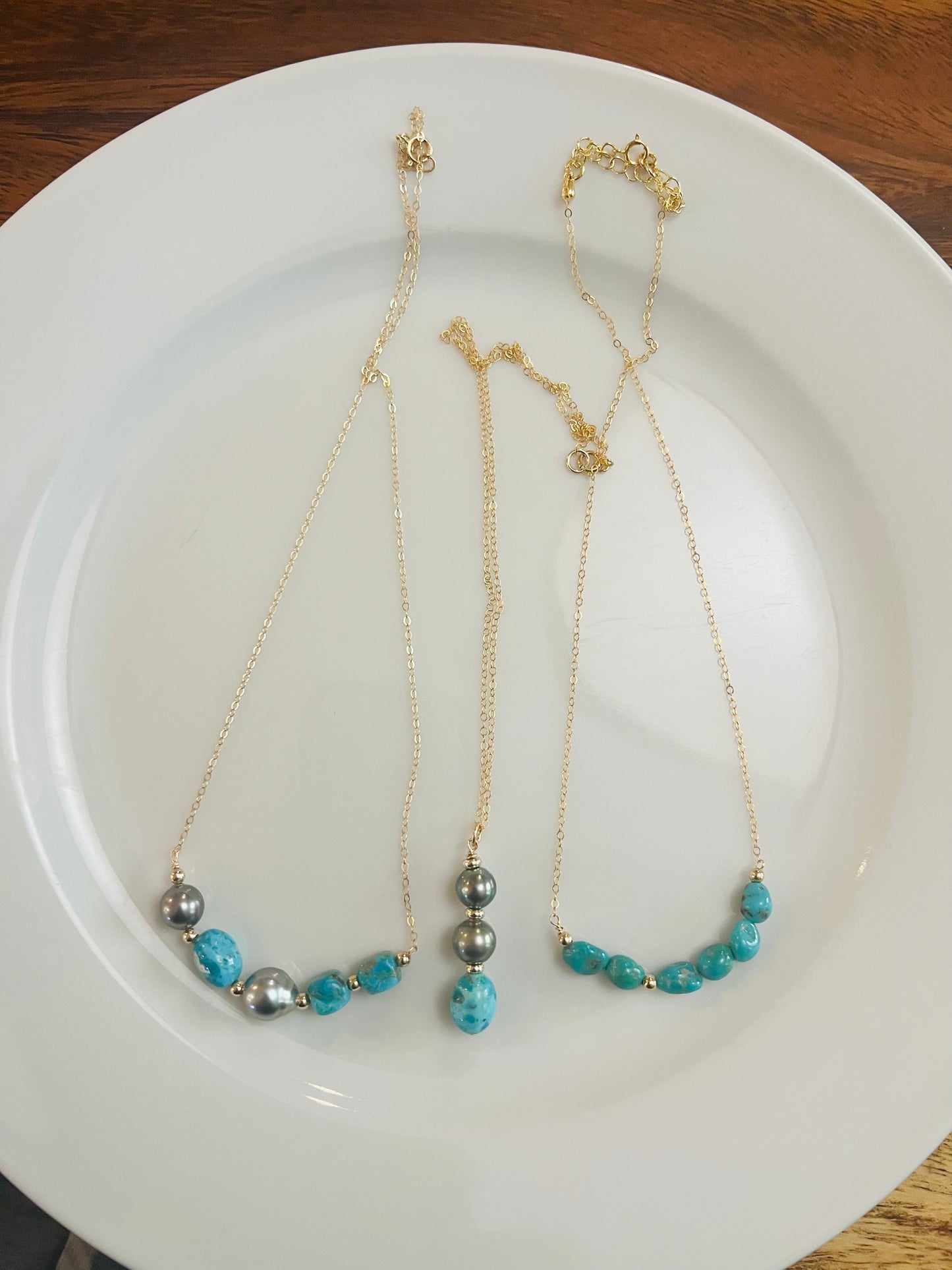 Kingman Turquoise & Tahitian Chain Necklace