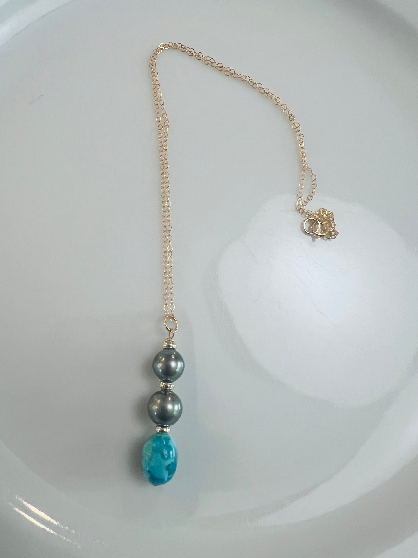 Kingman Turquoise & Tahitian Pendant Necklace
