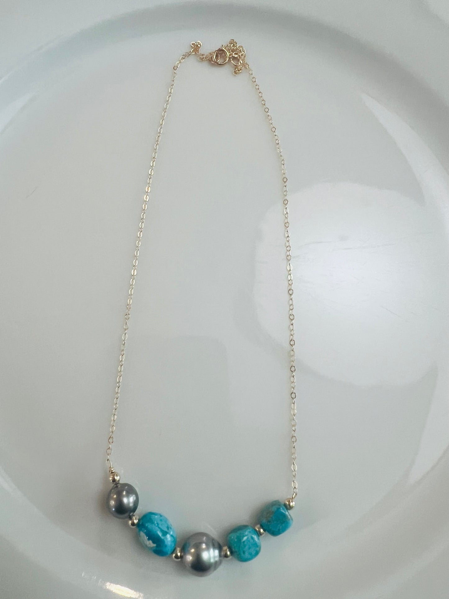 Kingman Turquoise & Tahitian Chain Necklace