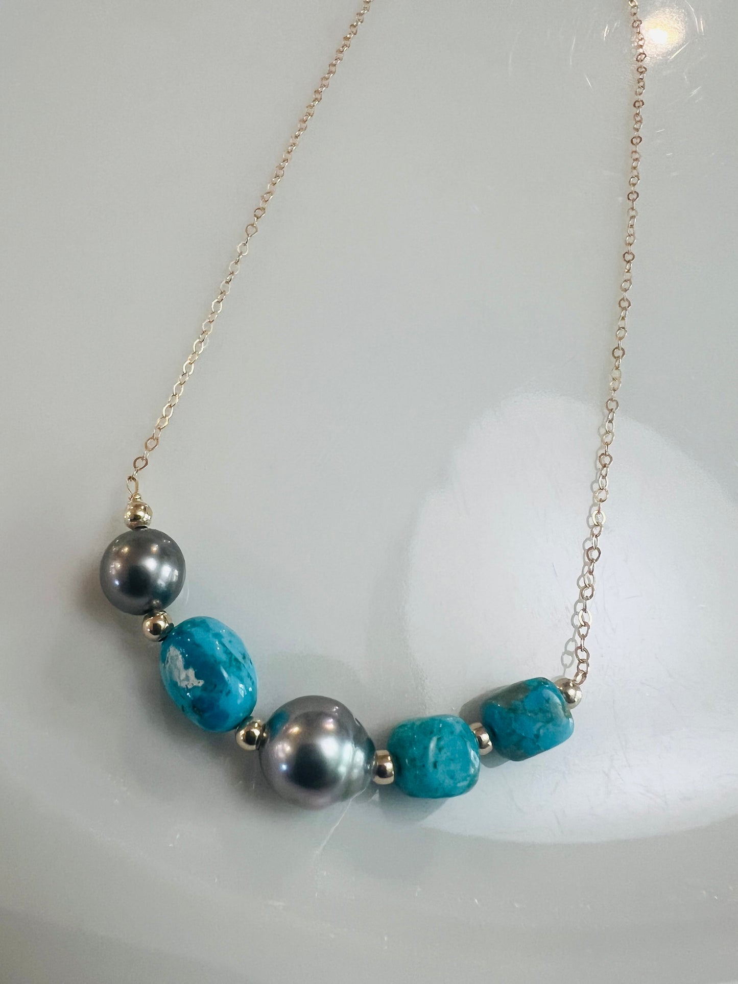 Kingman Turquoise & Tahitian Chain Necklace