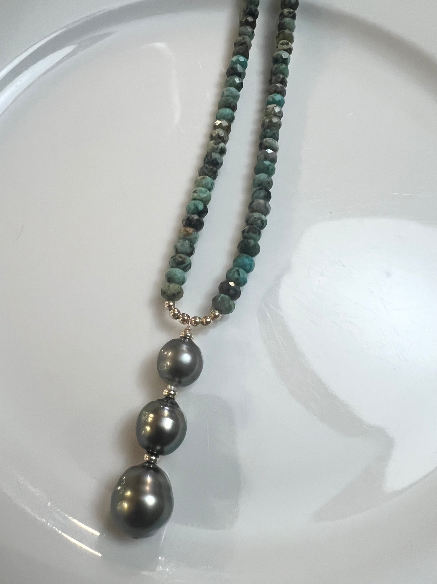 Turquoise & Triple Tahitian Necklace