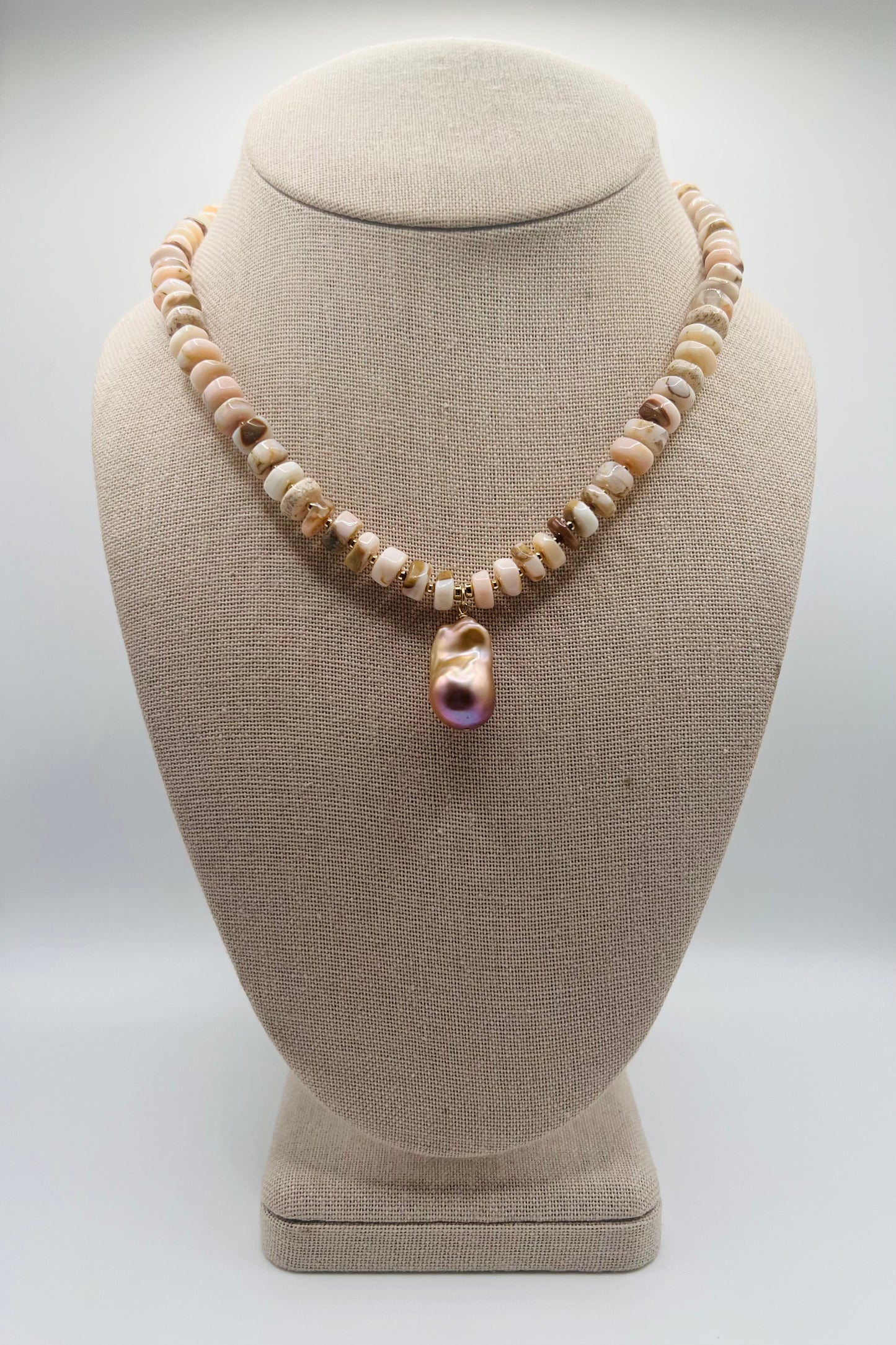 Fireball Pearl & Pink Opal Necklace