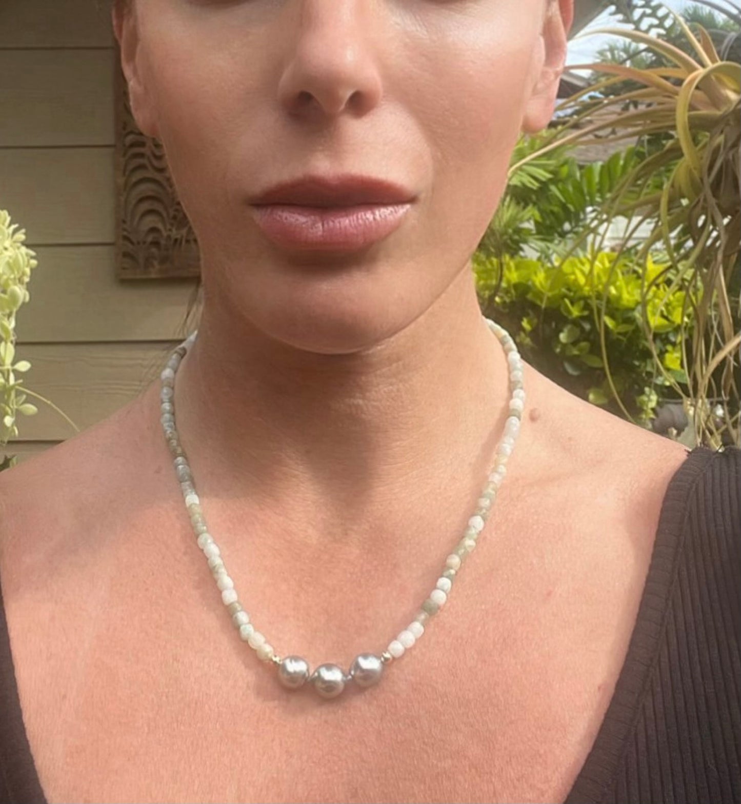 Burma Jade Tahitian Pearl Necklace