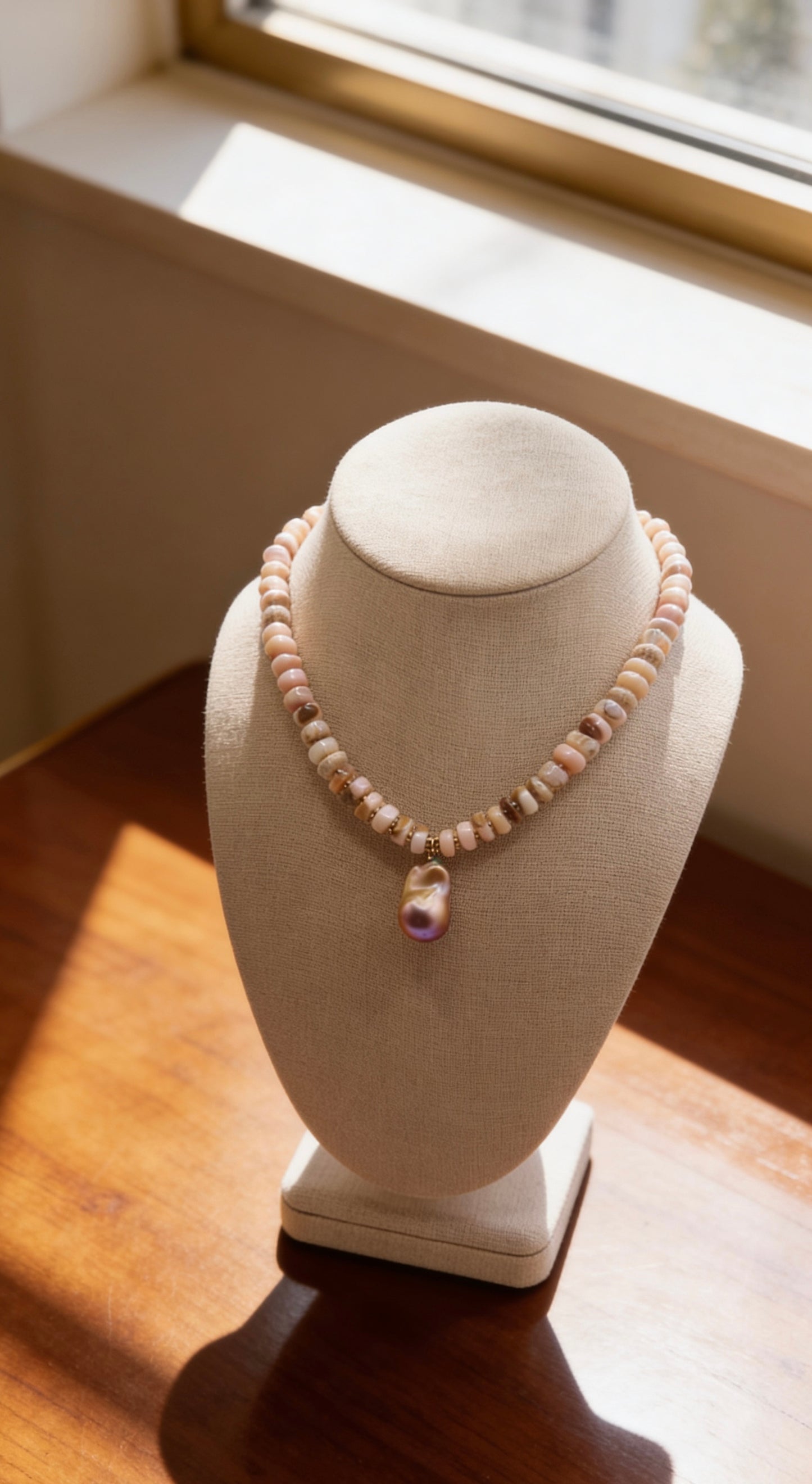Fireball Pearl & Pink Opal Necklace