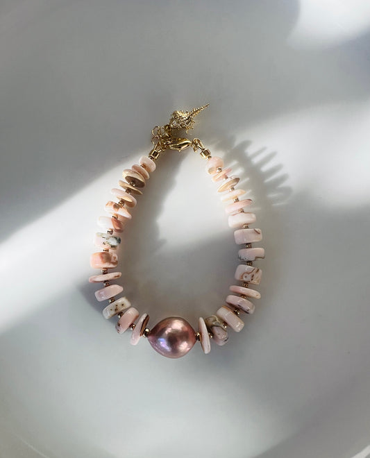 Fireball Pearl & Pink Opal Bracelet