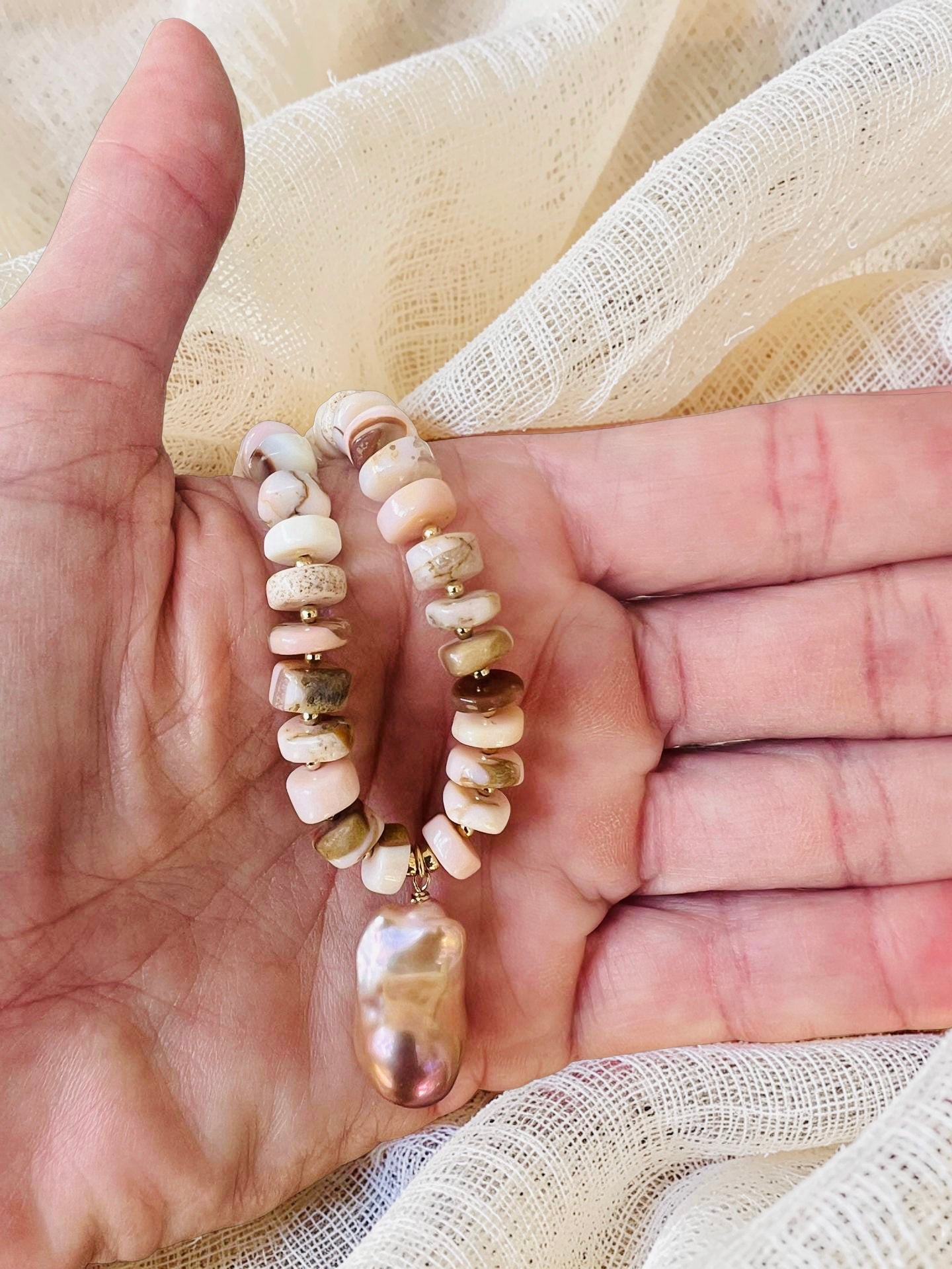 Fireball Pearl & Pink Opal Necklace
